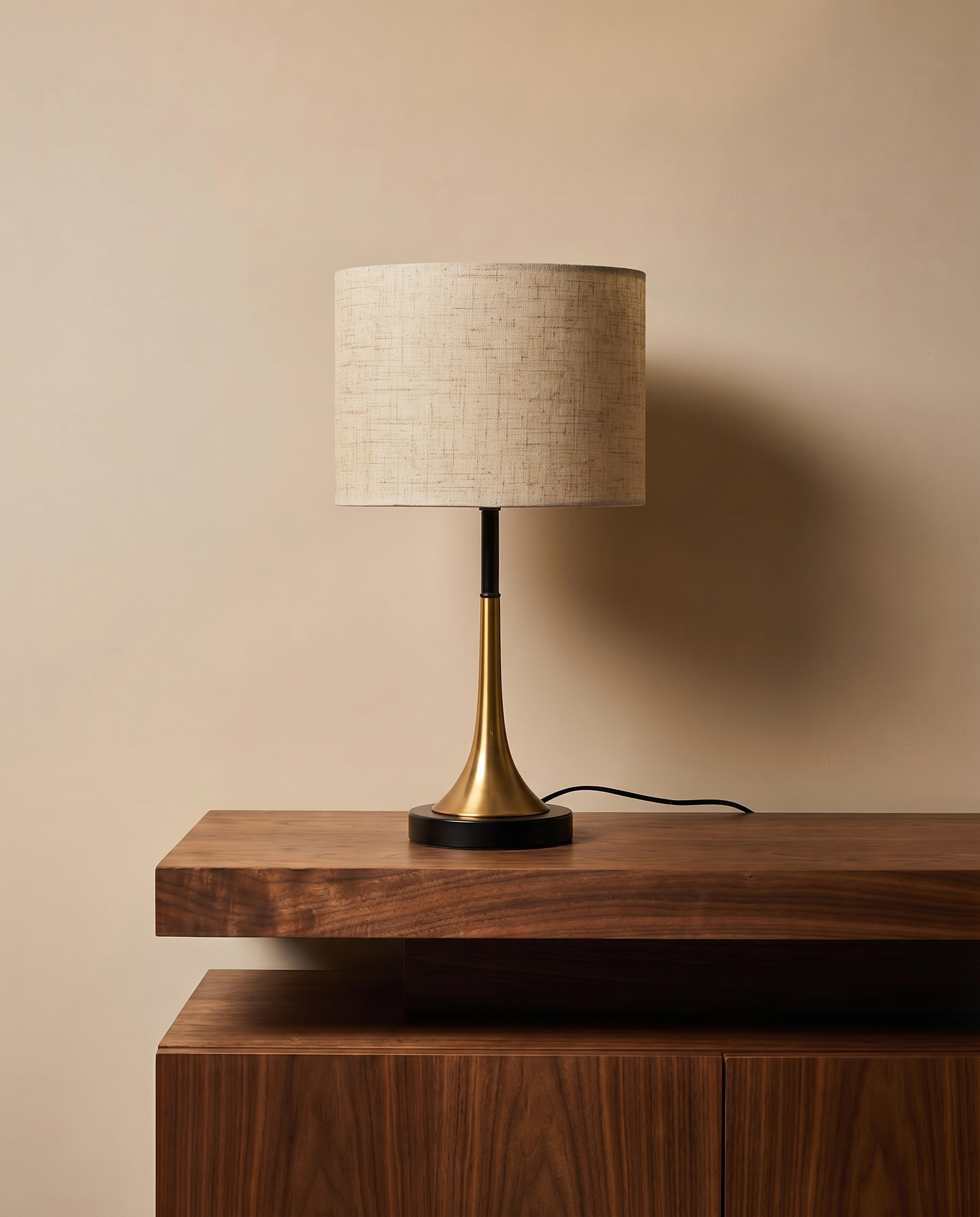 Gold and black table lamp with textured shade