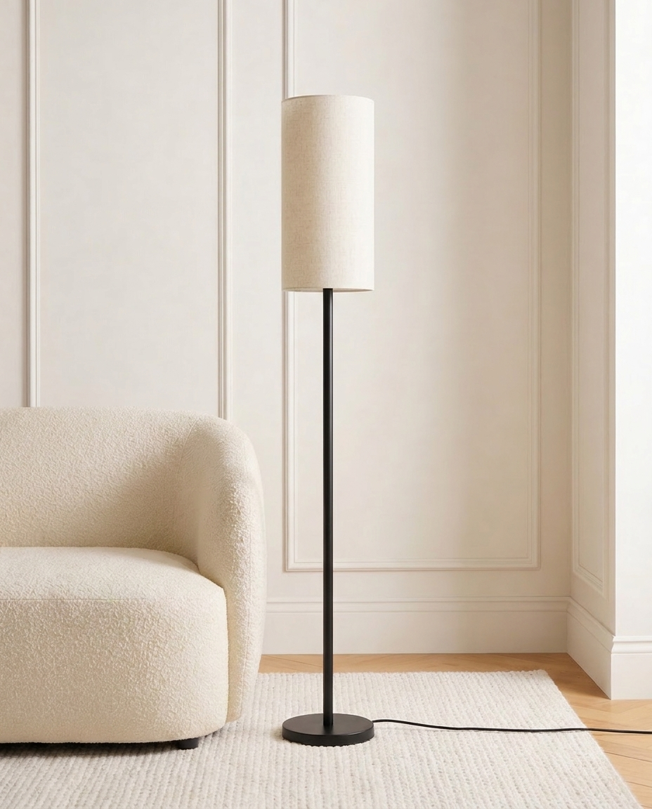 Modern black floor lamp with off-white shade