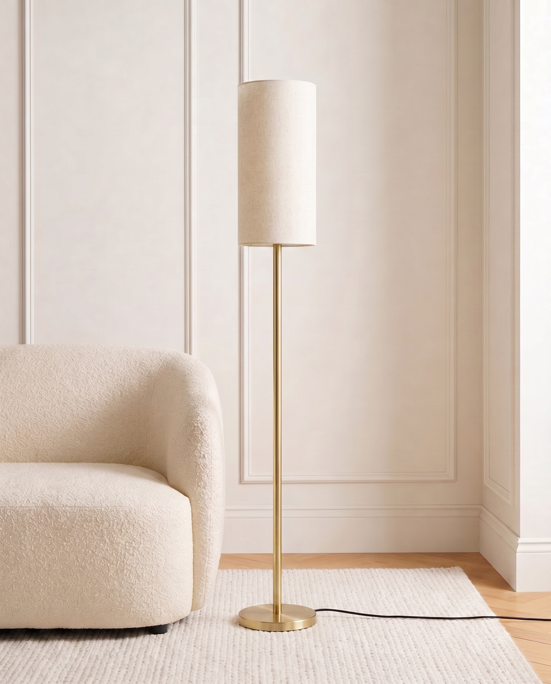 Modern gold floor lamp with off-white shade