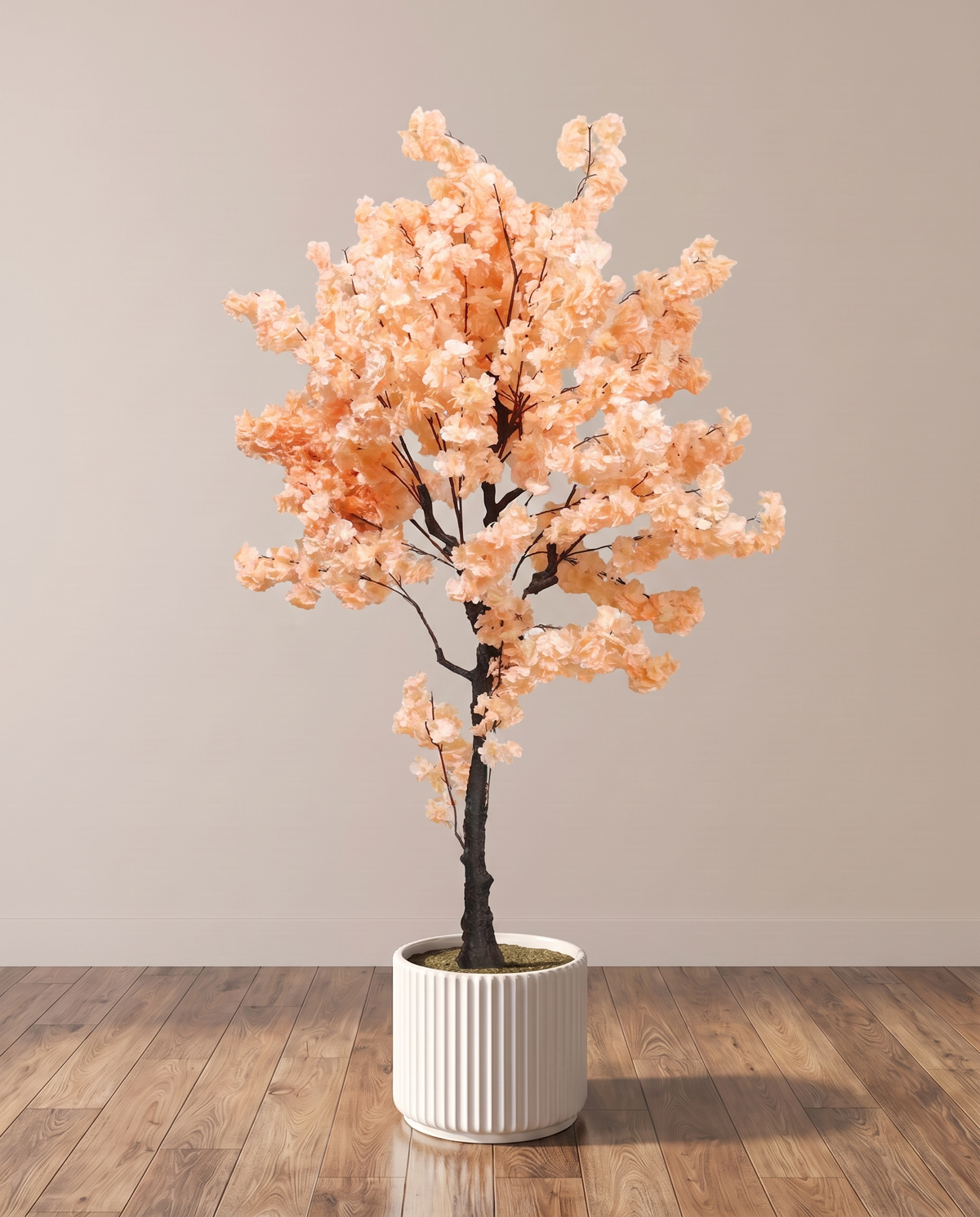 Peach Cherry Blossom Sakura Artificial Tree – full view in a neutral interior