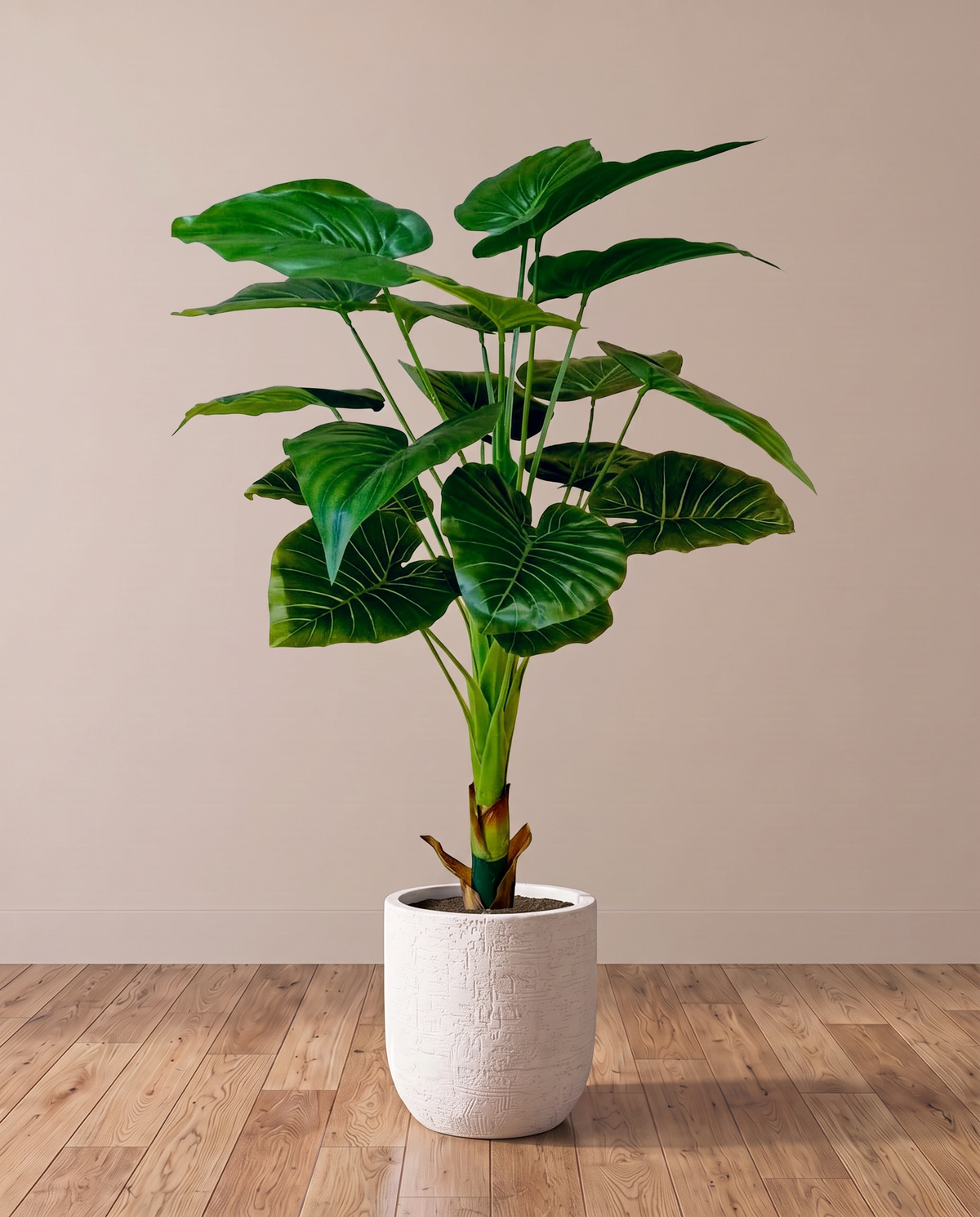 Large Green Leaf Artificial Alocasia Plant – full view in a neutral interior