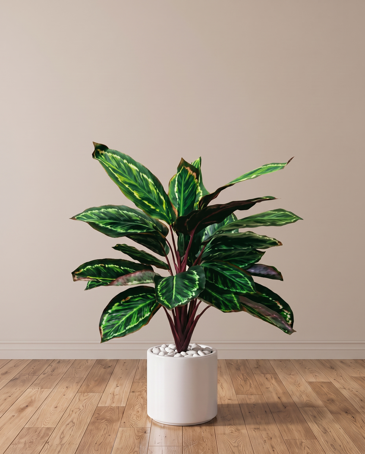 Medallion Rose Painted Calathea Artificial Plant – full view in a neutral interior