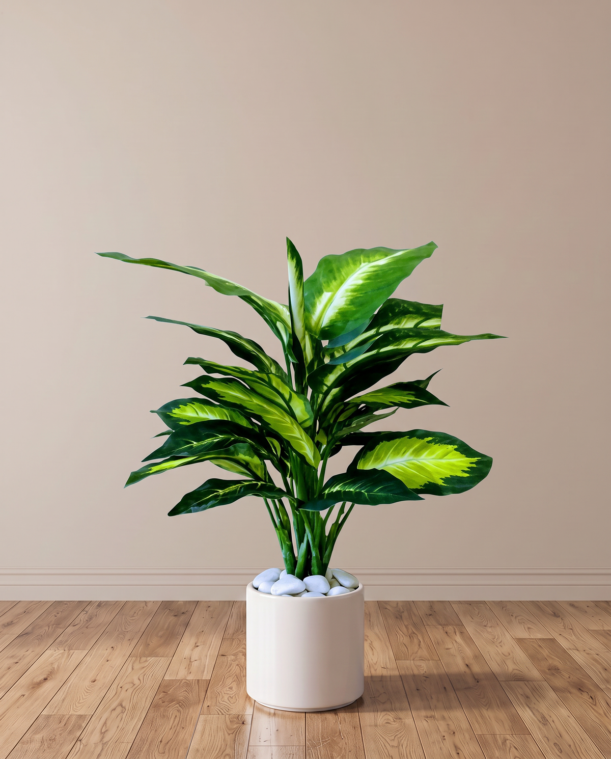 Leopard Lily Dumb Cane Artificial Dieffenbachia Plant – full view in a neutral interior