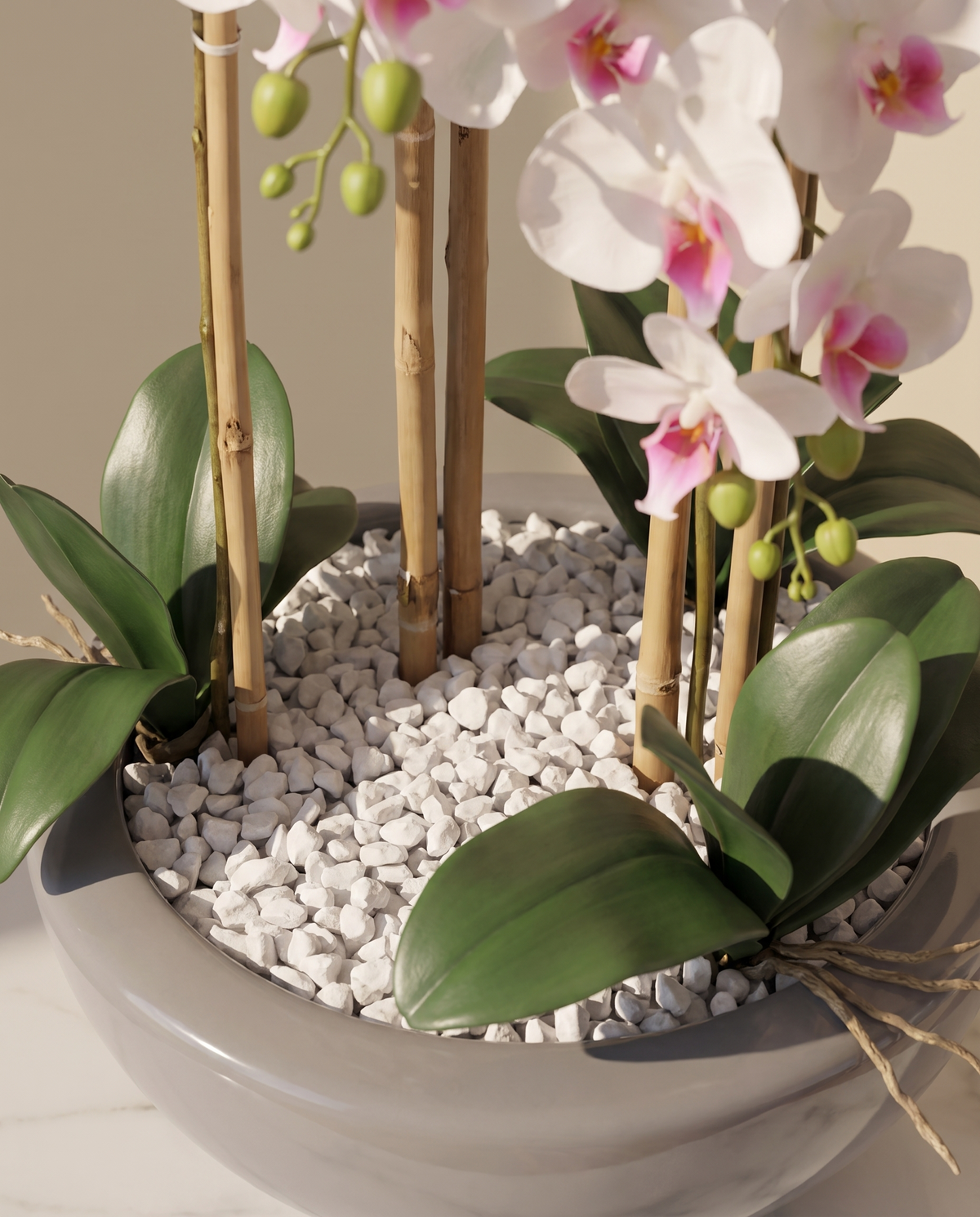 Artificial Phalaenopsis Orchid Plant – base and leaf detail
