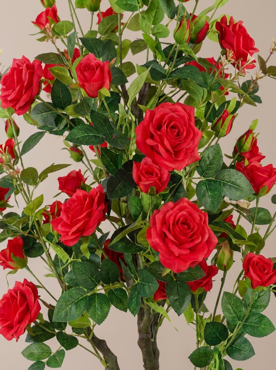 Scarlet Red Rose Faux Plant