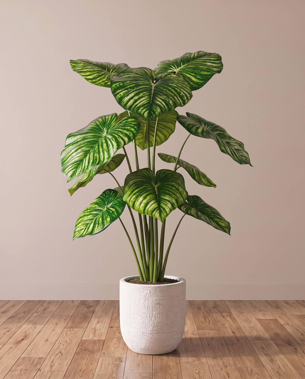 Artificial Calathea Orbifolia Plant – full view in a neutral interior