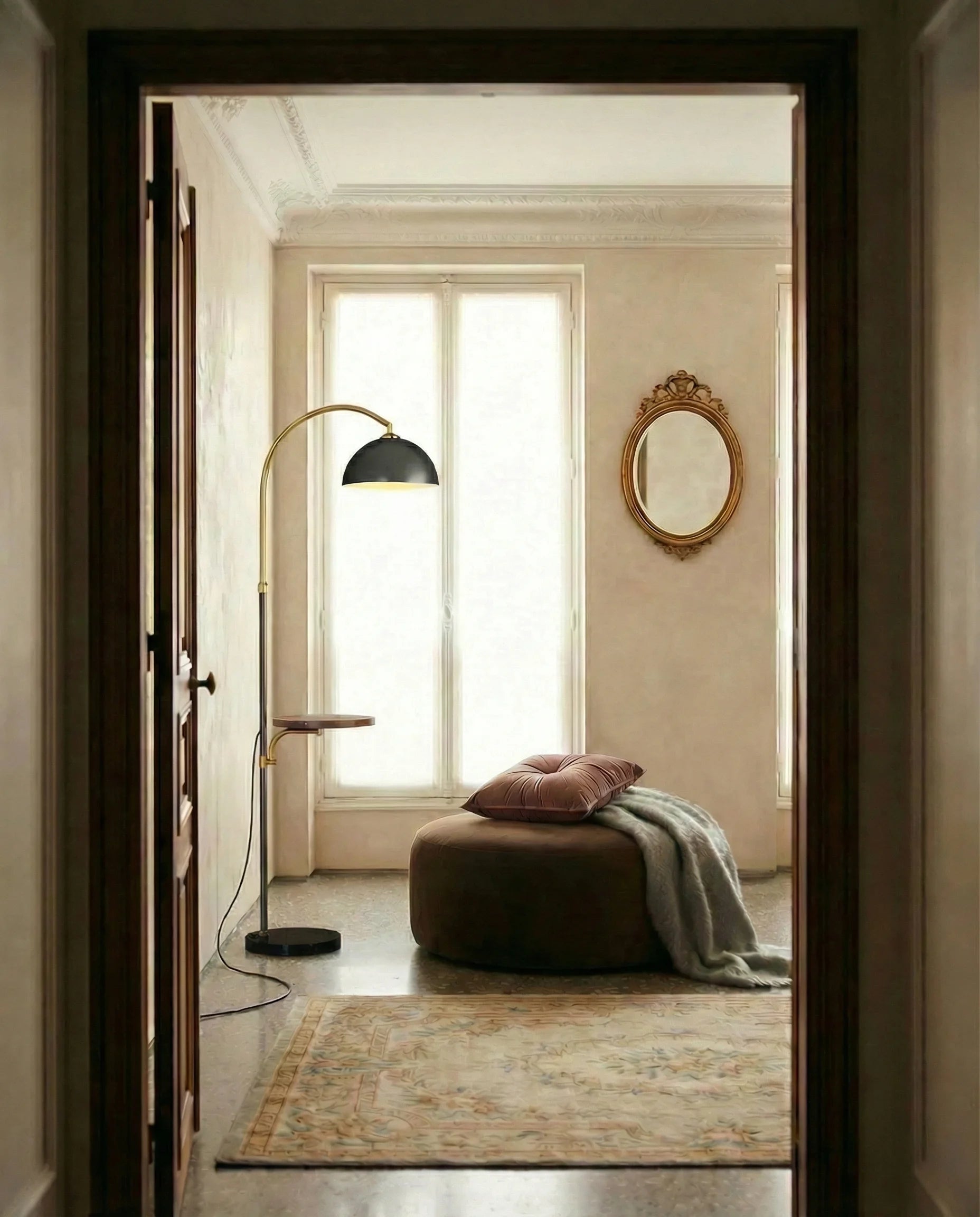 Silas Stylish Black & Copper Arched Shelf Floor Lamp