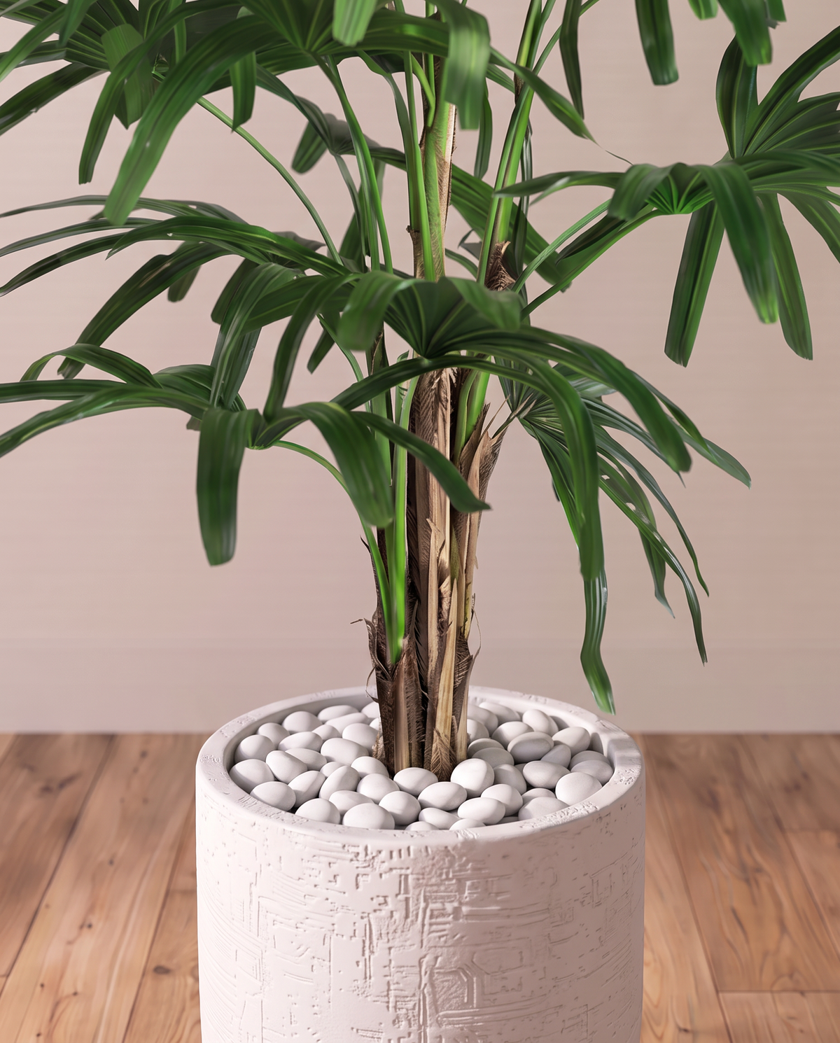 Artificial Lady Palm Plant – closer view of the stems and base