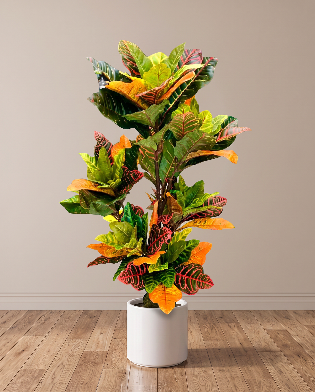 Faux Croton Artificial Plant – full view in a neutral interior