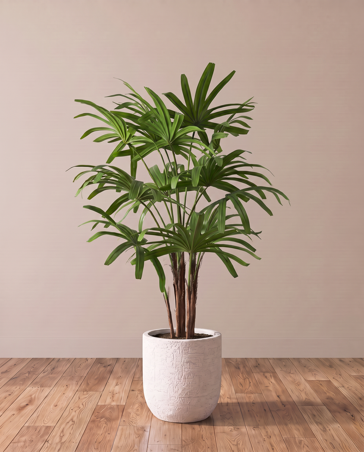 Artificial Broadleaf Lady Palm Plant – full view in a neutral interior