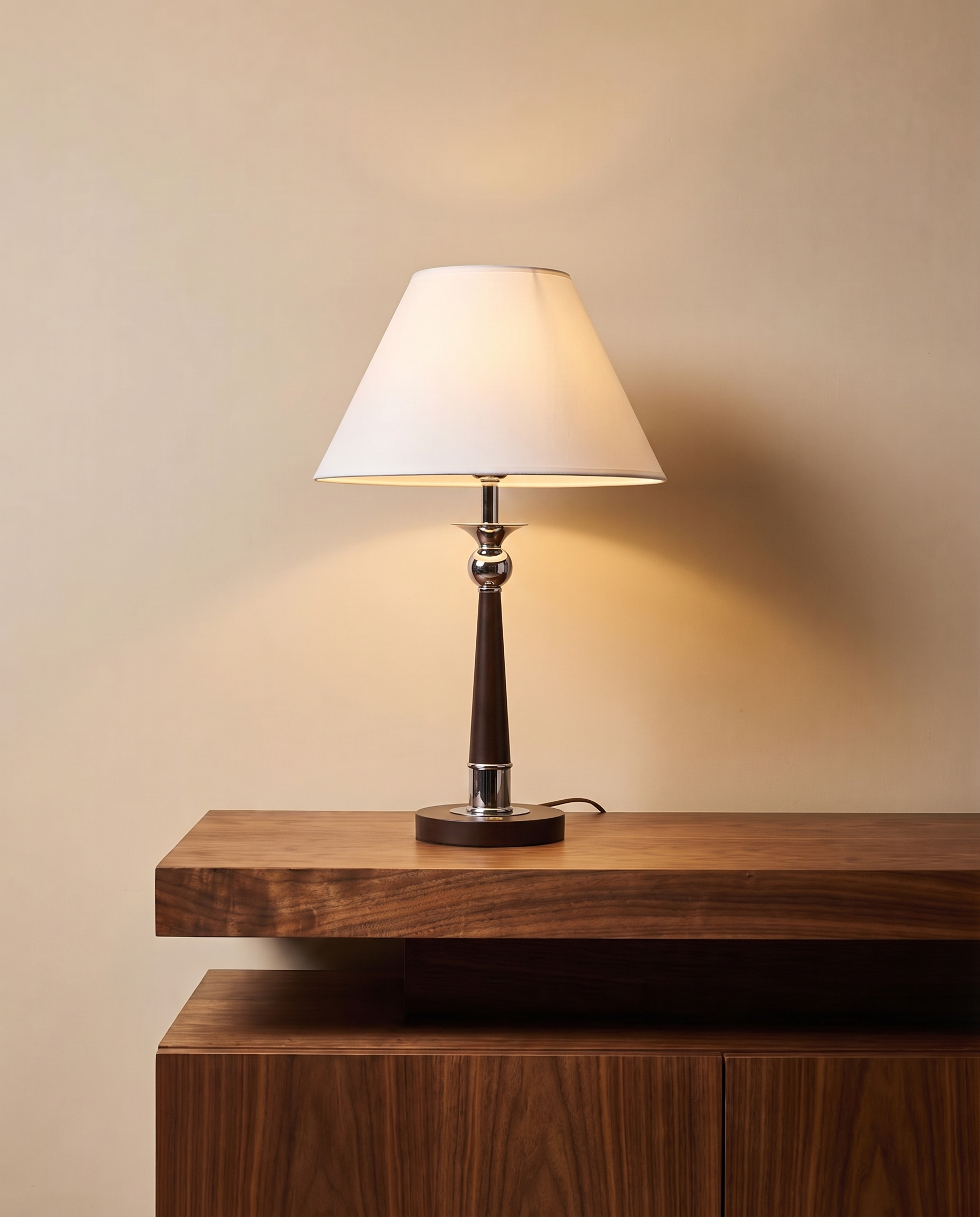 Black wooden table lamp, detail