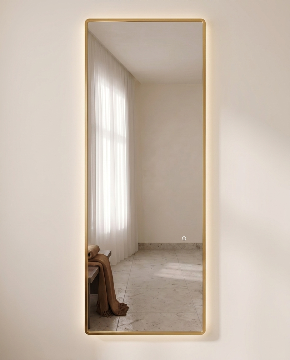 Lumen gold backlit rectangular mirror