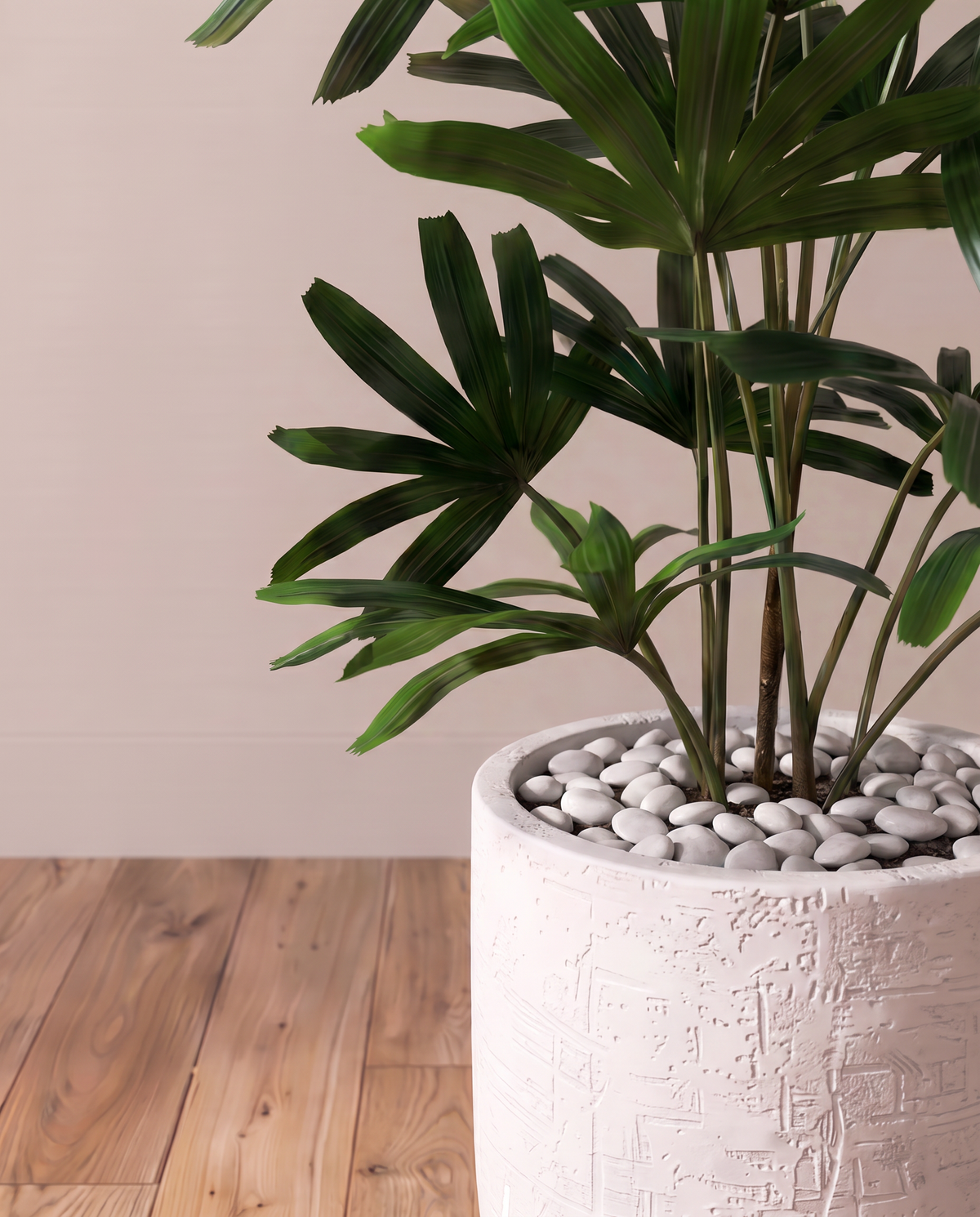 Artificial Lady Palm Plant Small – stem and leaf close-up