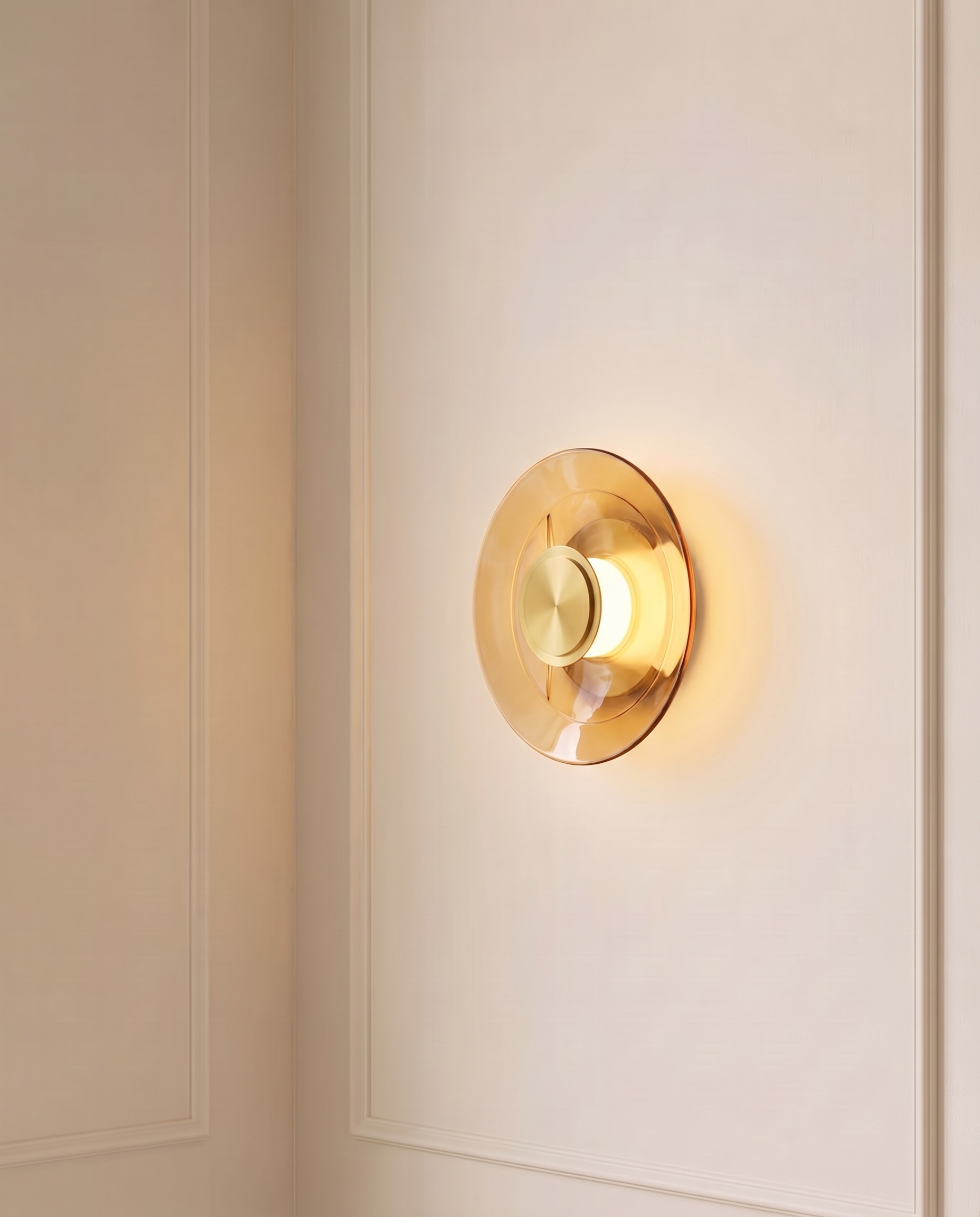 Solis Gold Disc Wall Light, detail view — The Home Peck