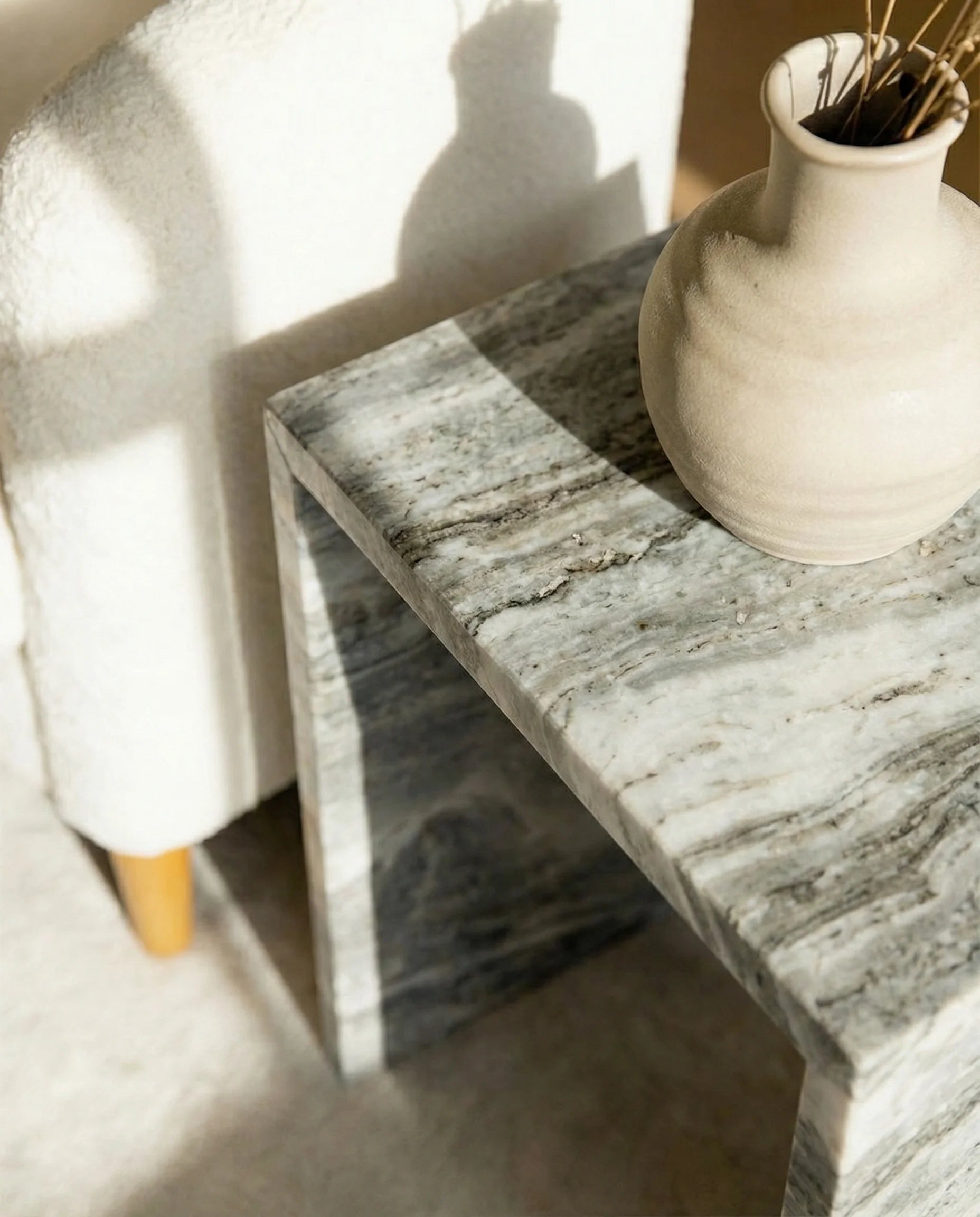 Albert Luxe Grey Travertine Box Side Table