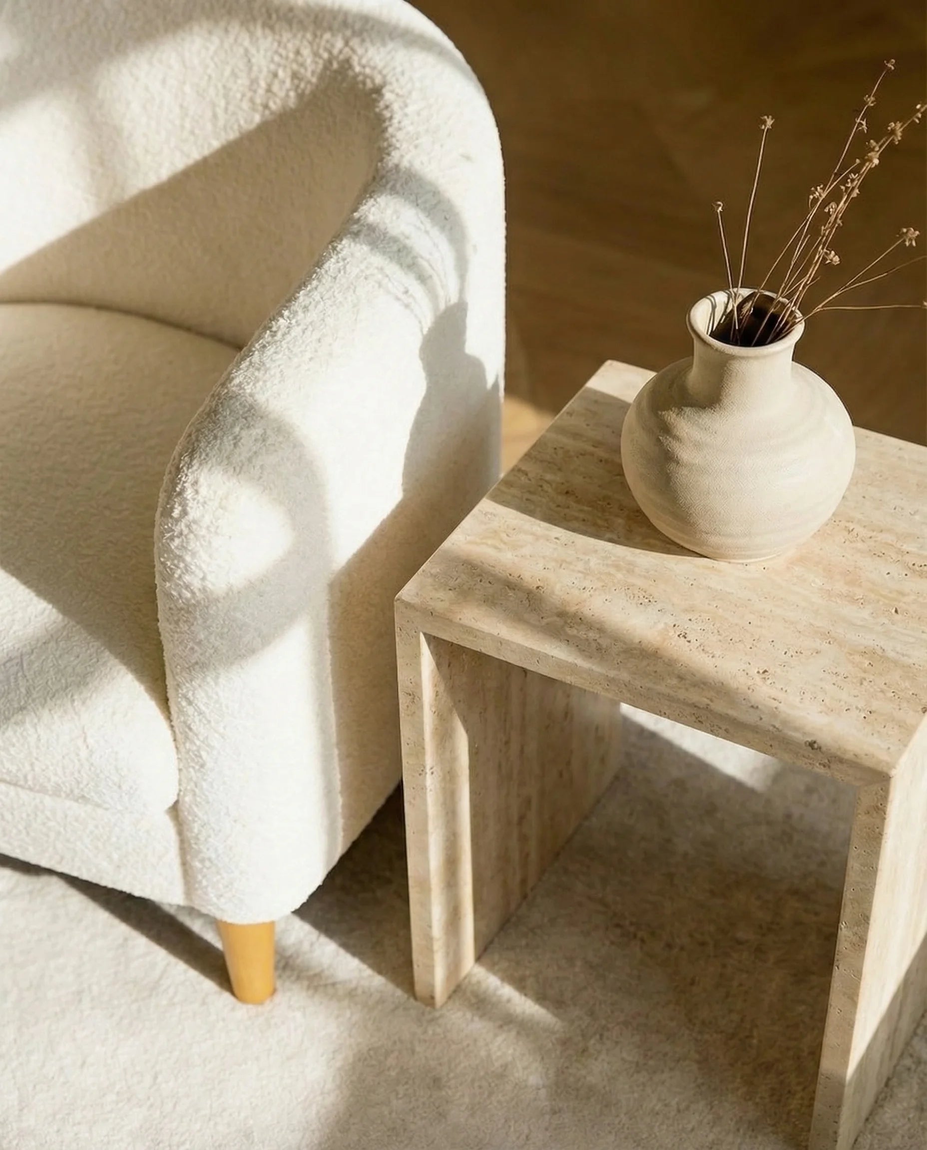 Albert Natural Travertine Square Box Side Table