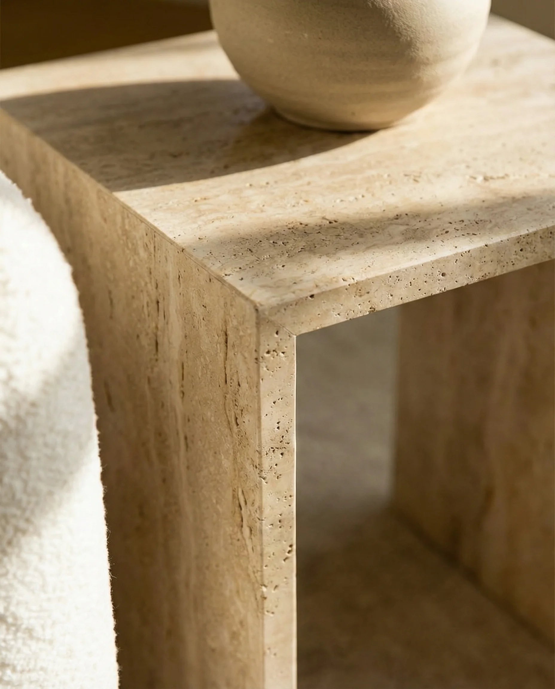 Albert Natural Travertine Square Box Side Table