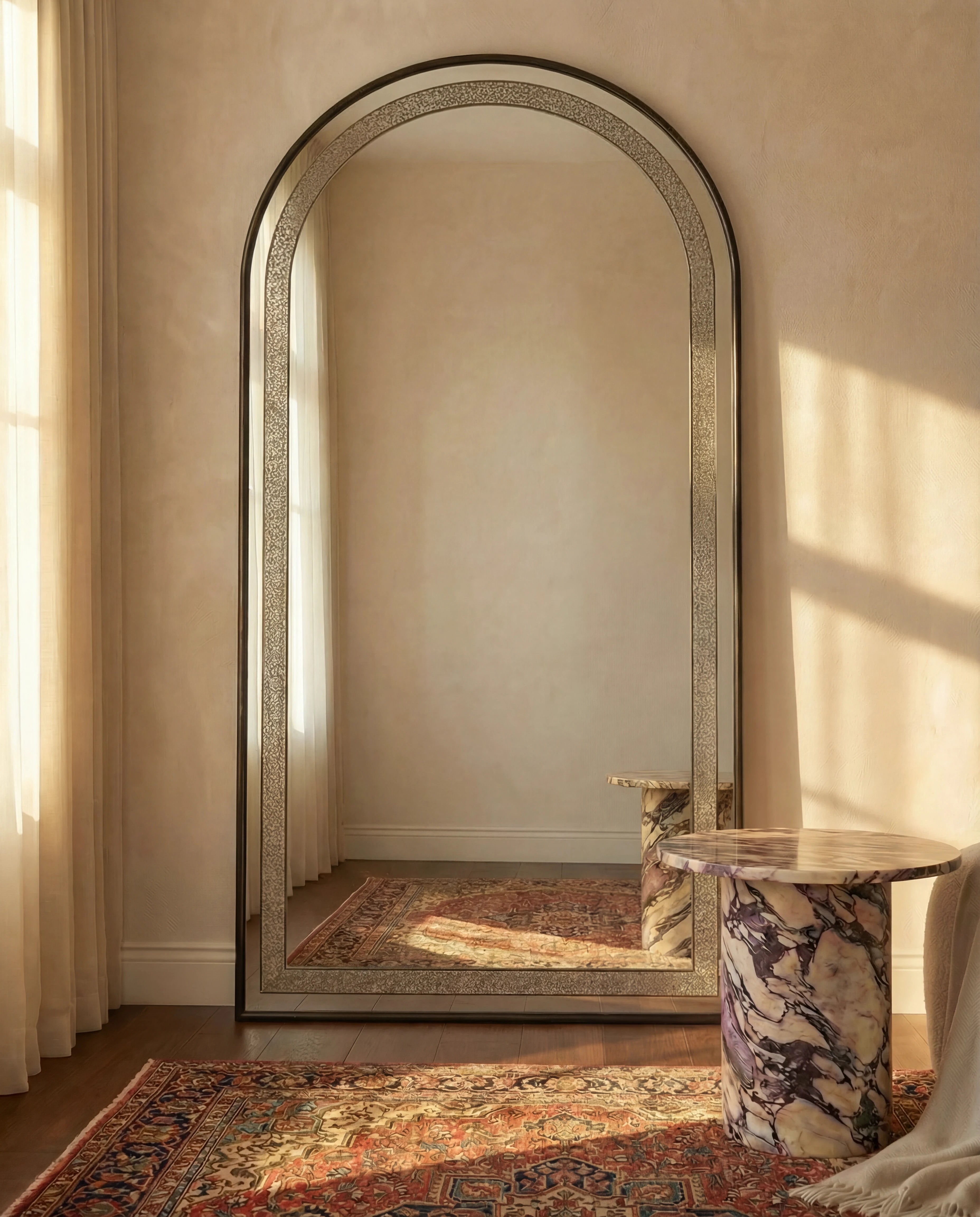 Almas Black Frame LED Crystal Arched Floor Mirror