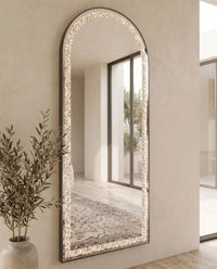 Almas Black Frame LED Crystal Arched Floor Mirror