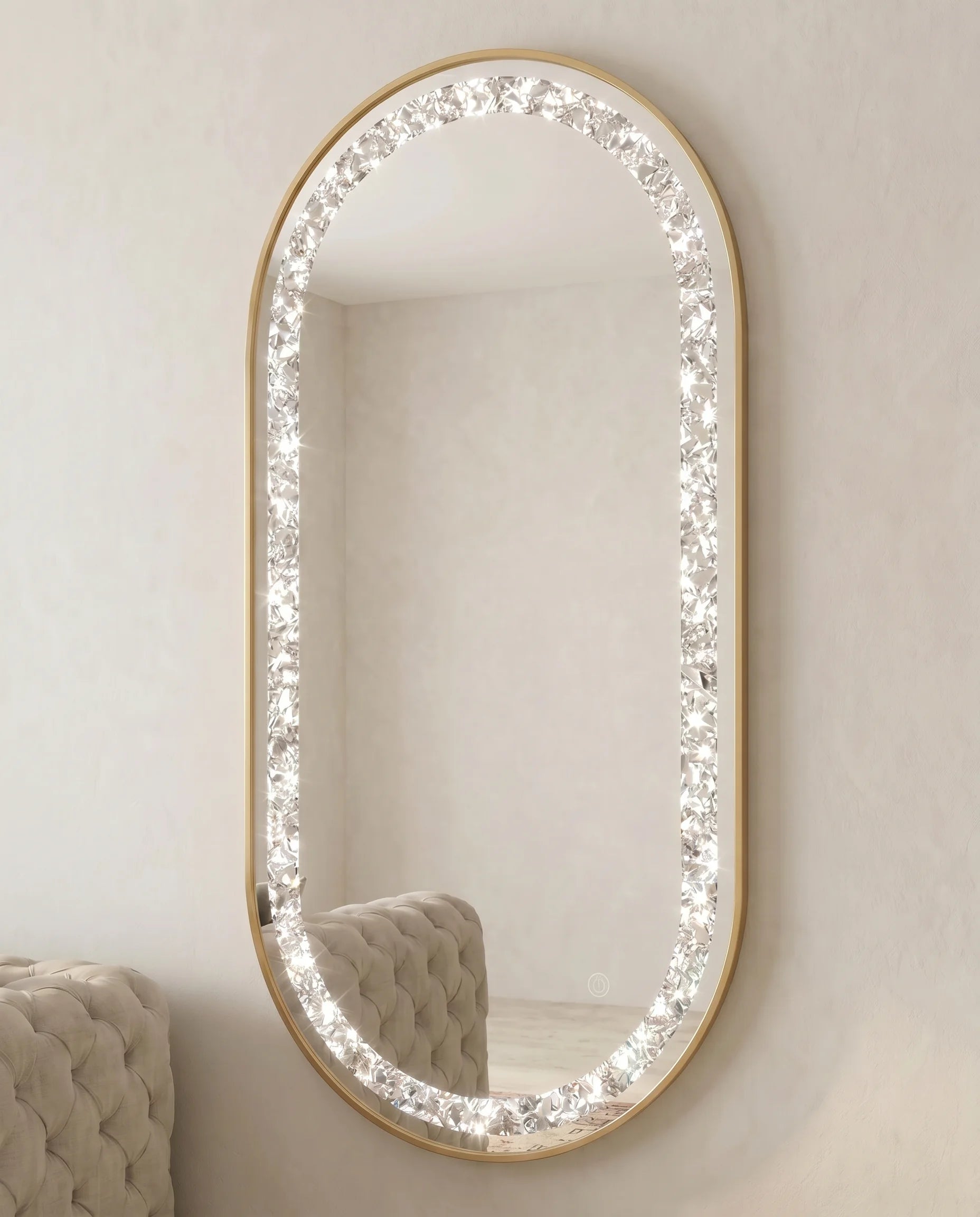 Almas golden frame LED crystal oval wall mirror