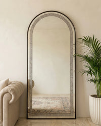 Almas Black Frame LED Crystal Arched Floor Mirror