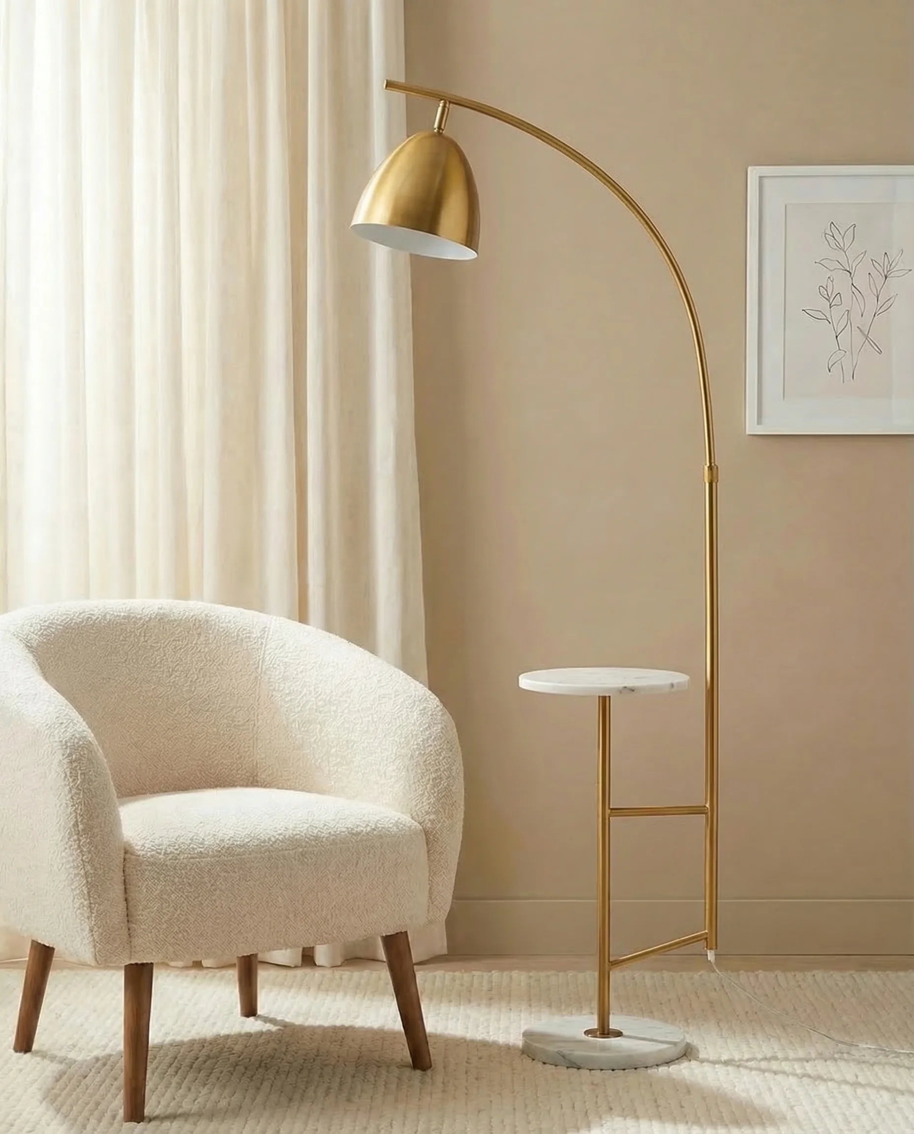 Alsen Golden Arched Floor Lamp with End Table