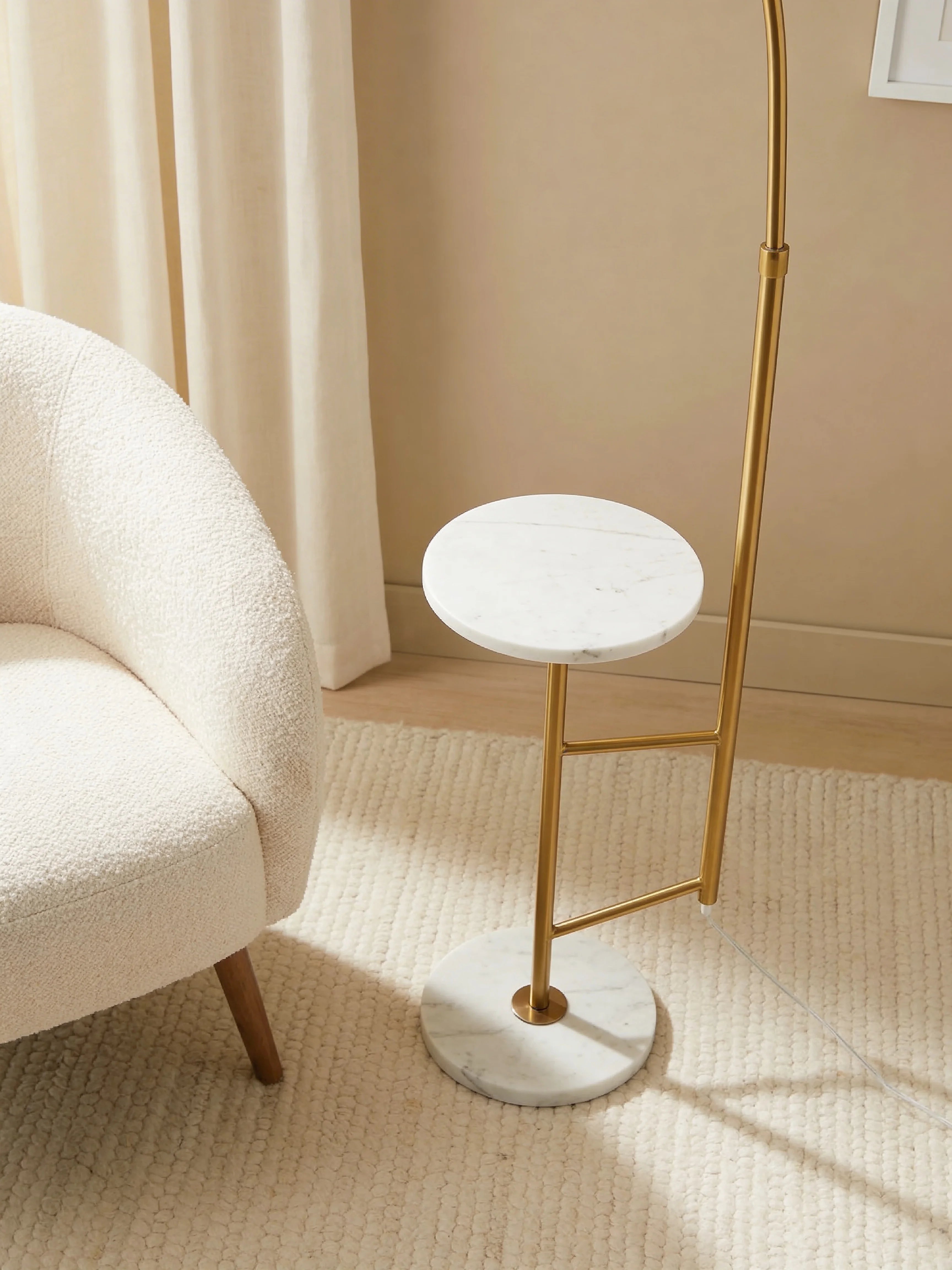 Alsen Golden Arched Floor Lamp with End Table
