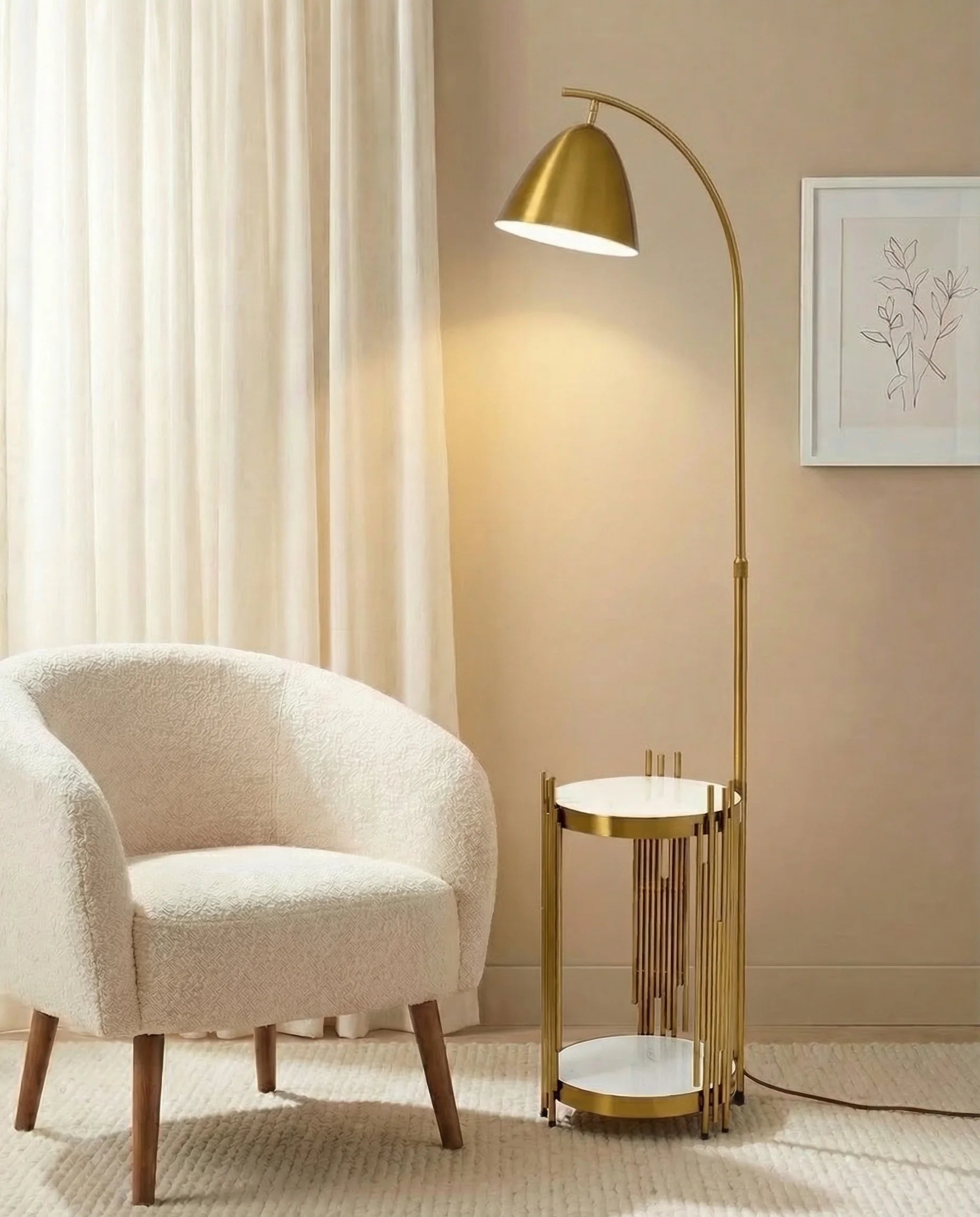 Amber European Arched Floor Lamp With Marble Table