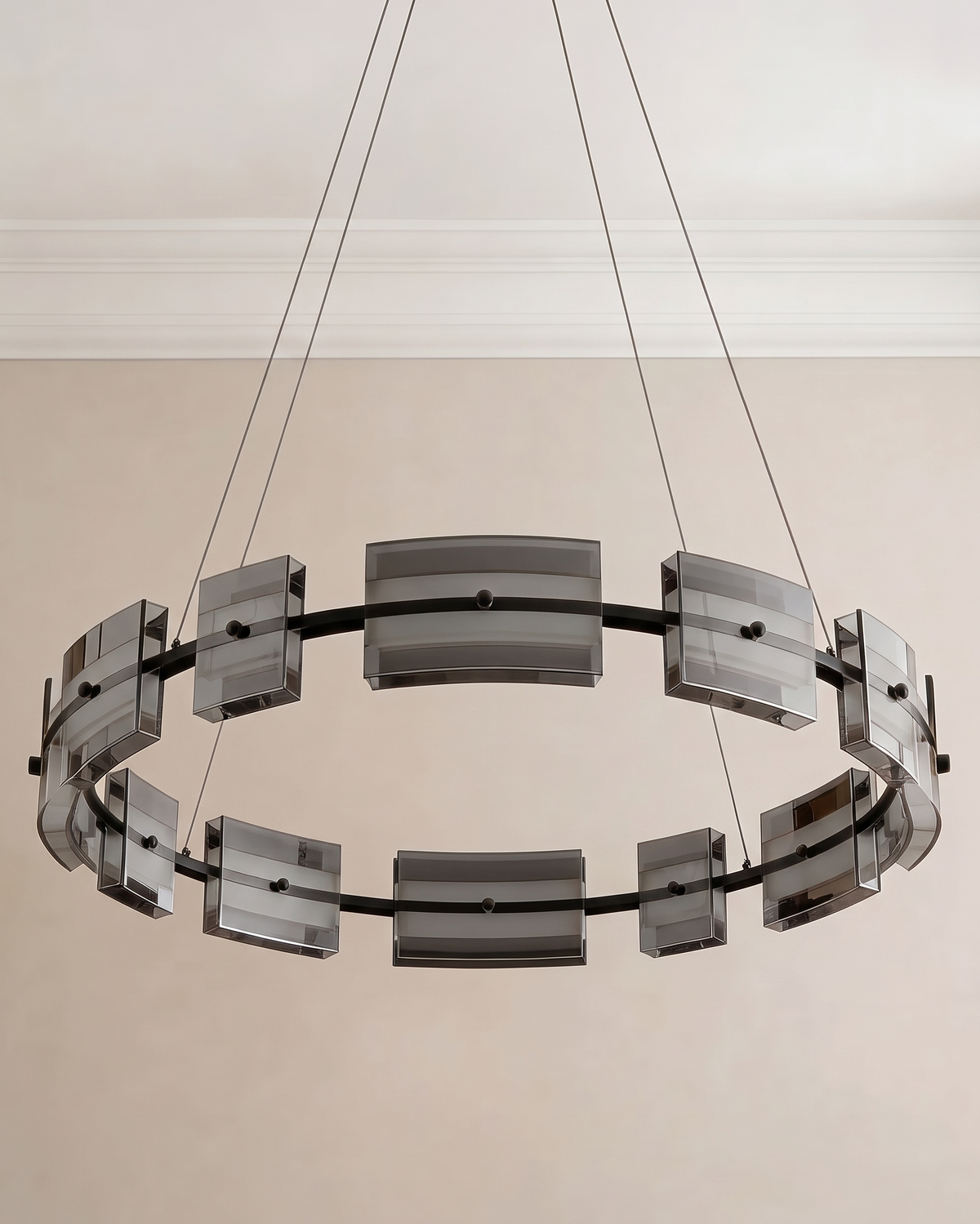 Black ring chandelier in a Dubai living room