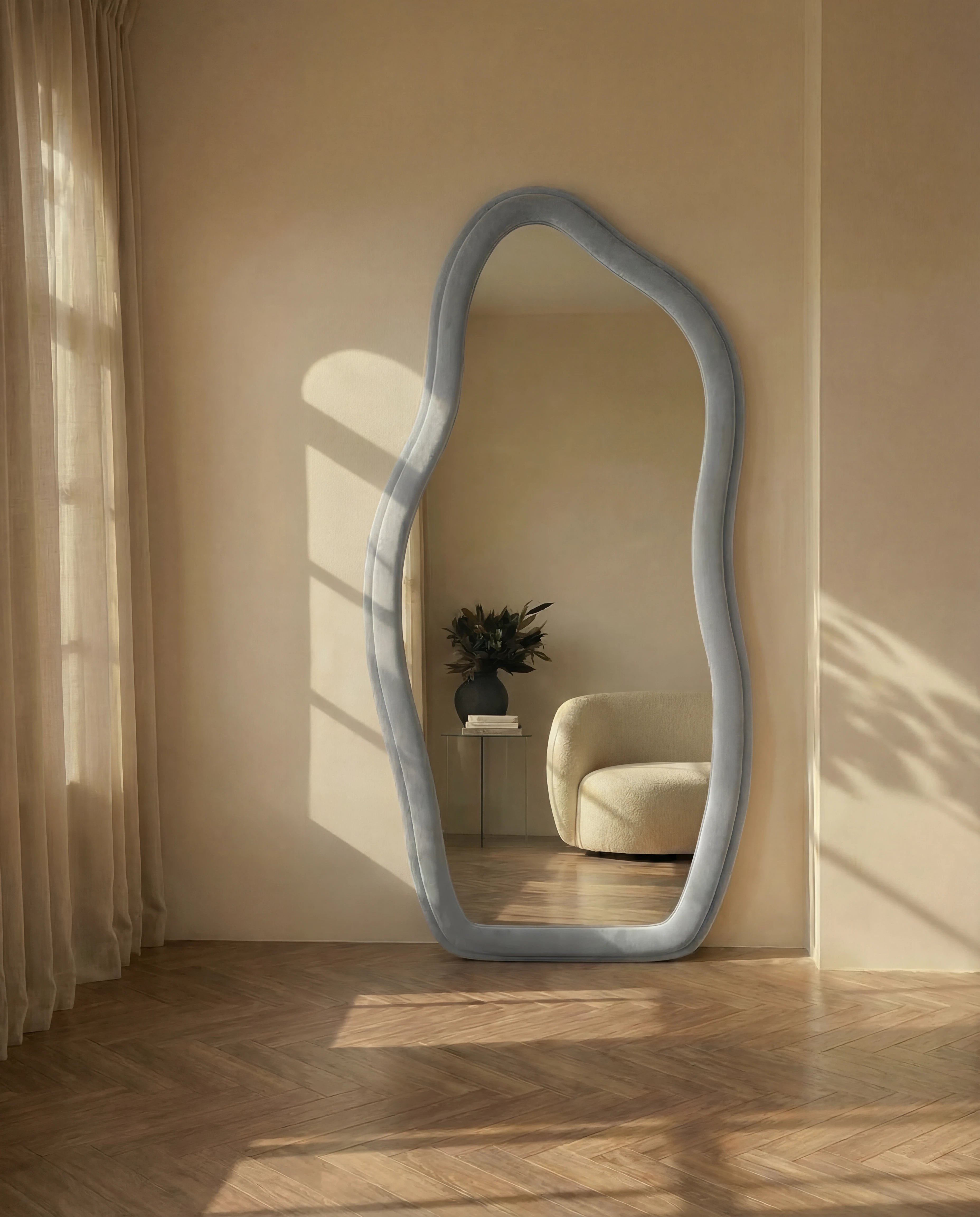 Amelia Grey Flannelette Tall Irregular Mirror