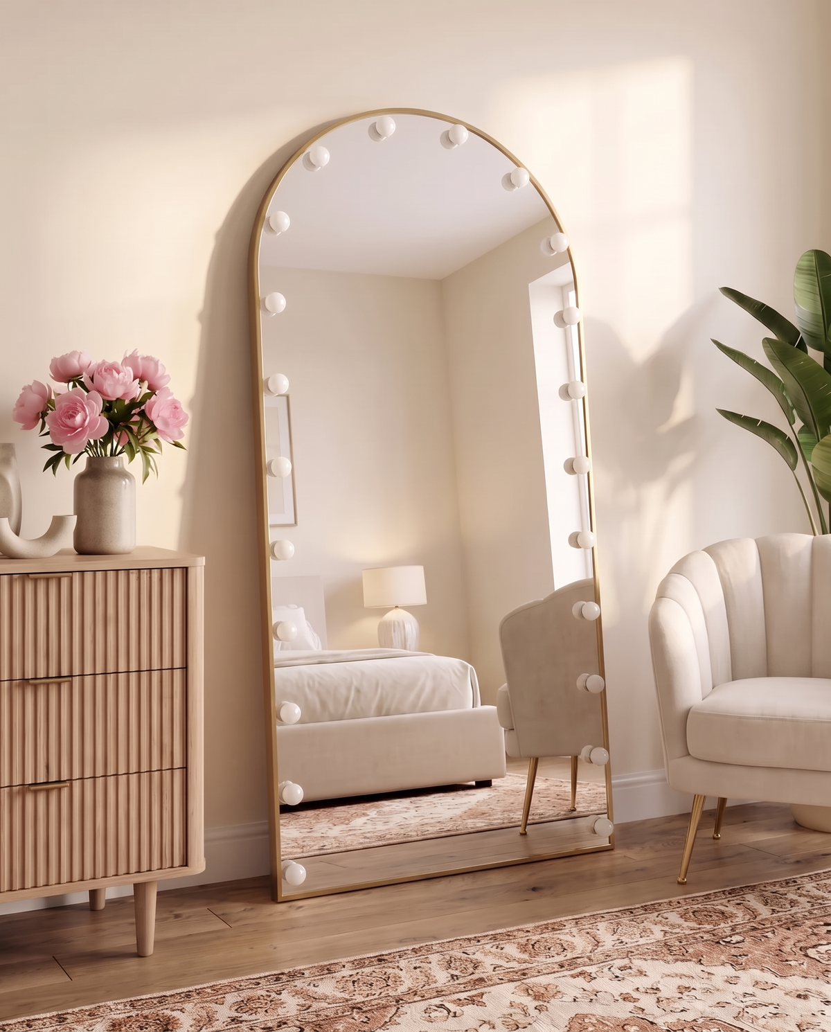 LED Gold Arched Hollywood Mirror with Stand