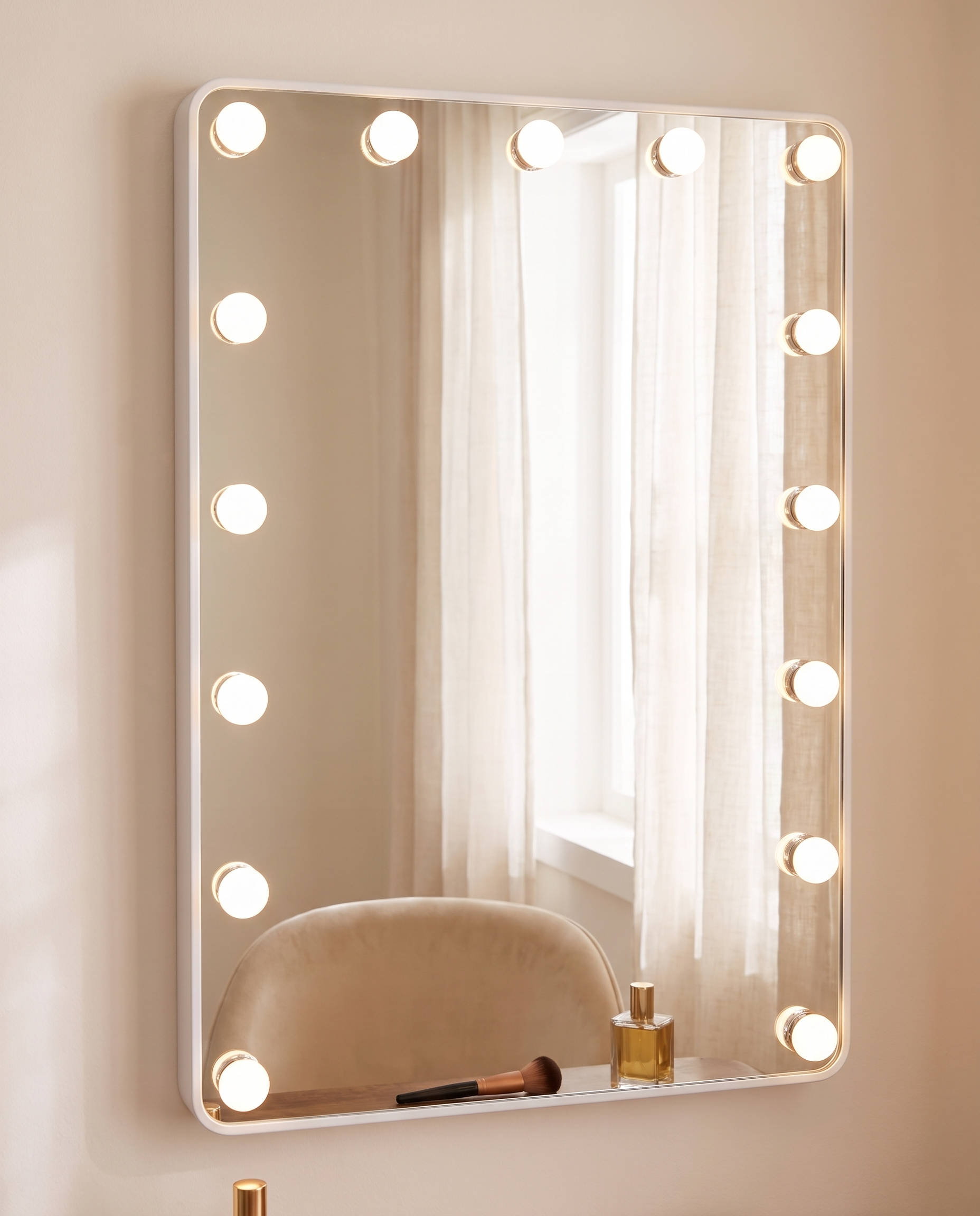 Angelina silver LED Hollywood rectangle vanity mirror
