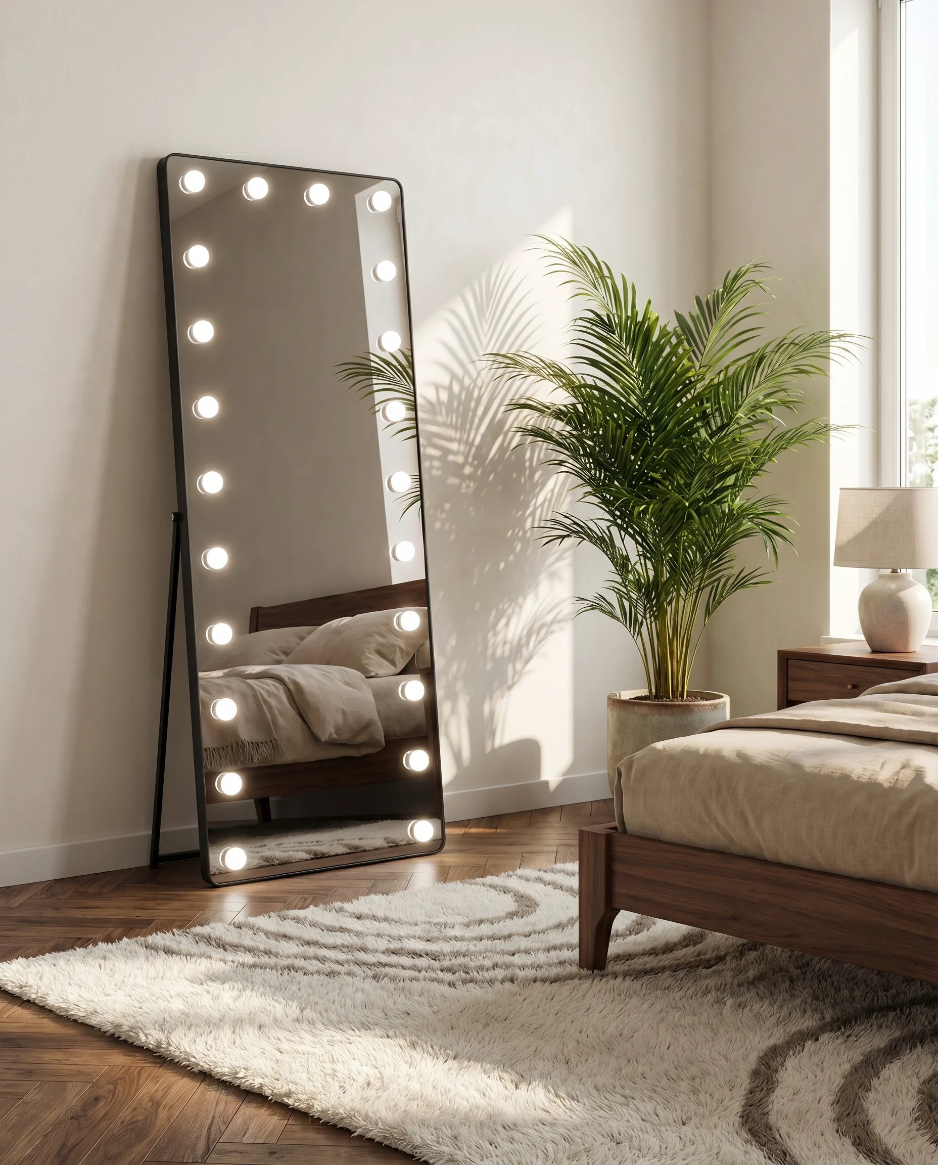 Angelina black LED Hollywood vanity mirror on a Dubai dressing table
