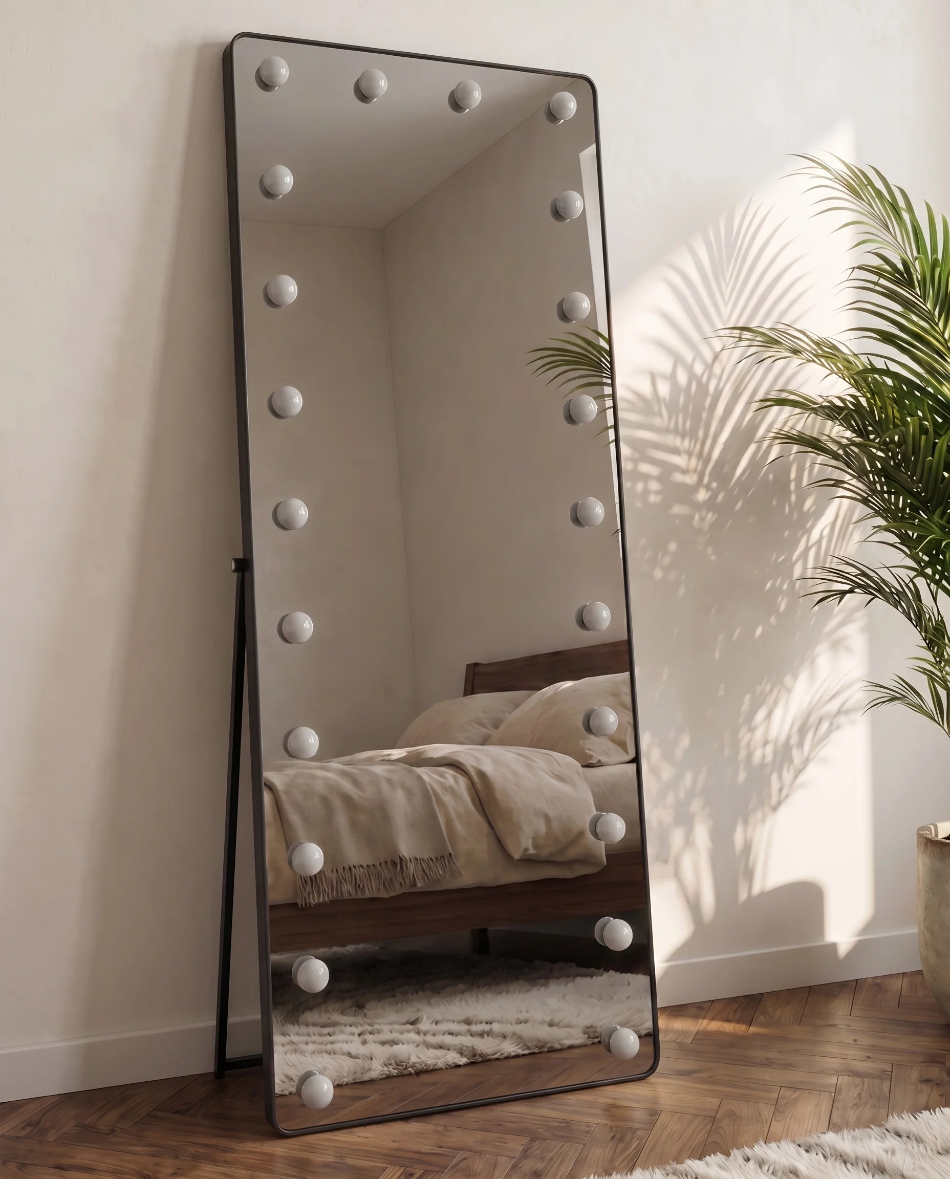 Angelina LED Black Hollywood Rectangle Mirror with Stand
