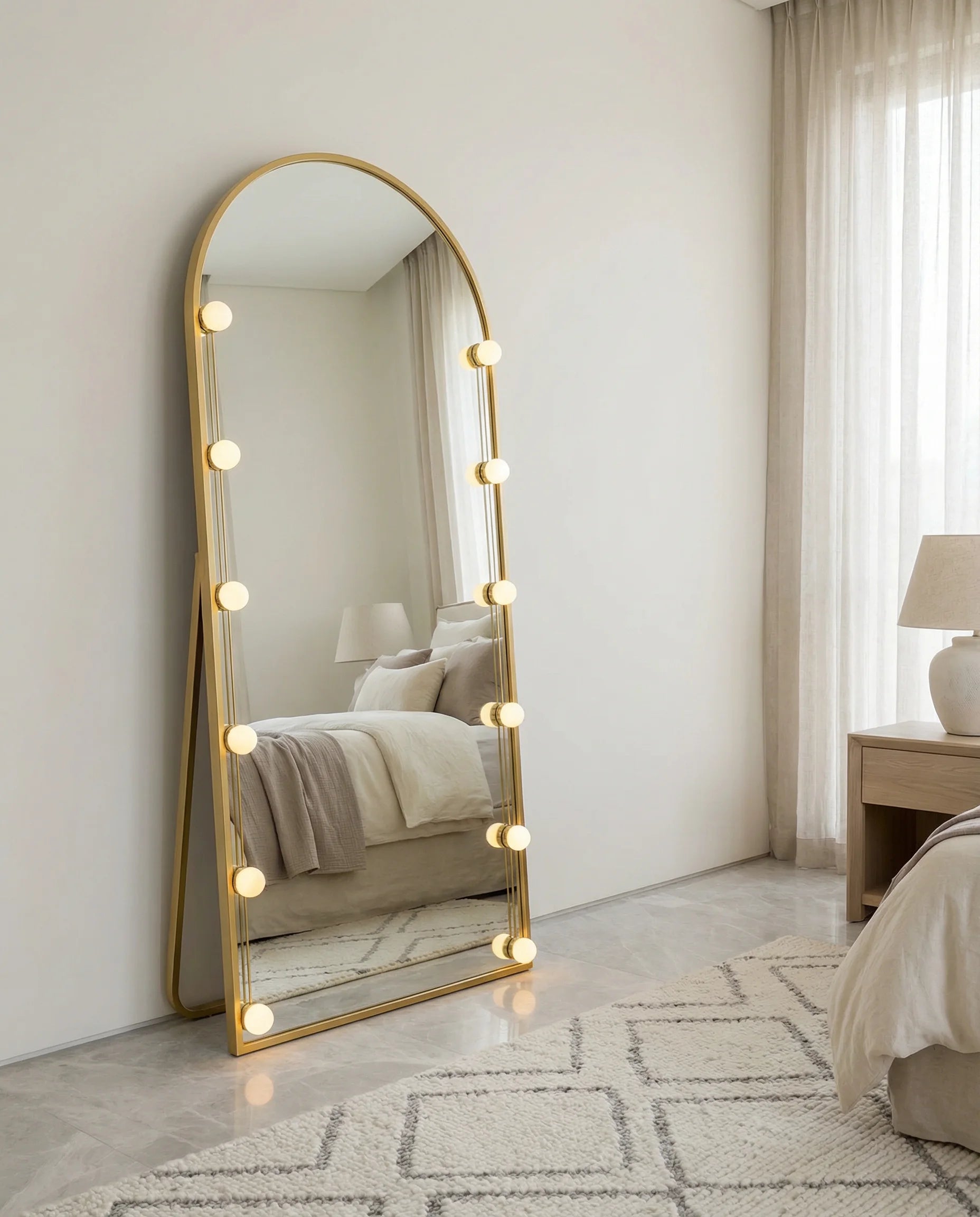 Angelina gold LED Hollywood vanity mirror, full view