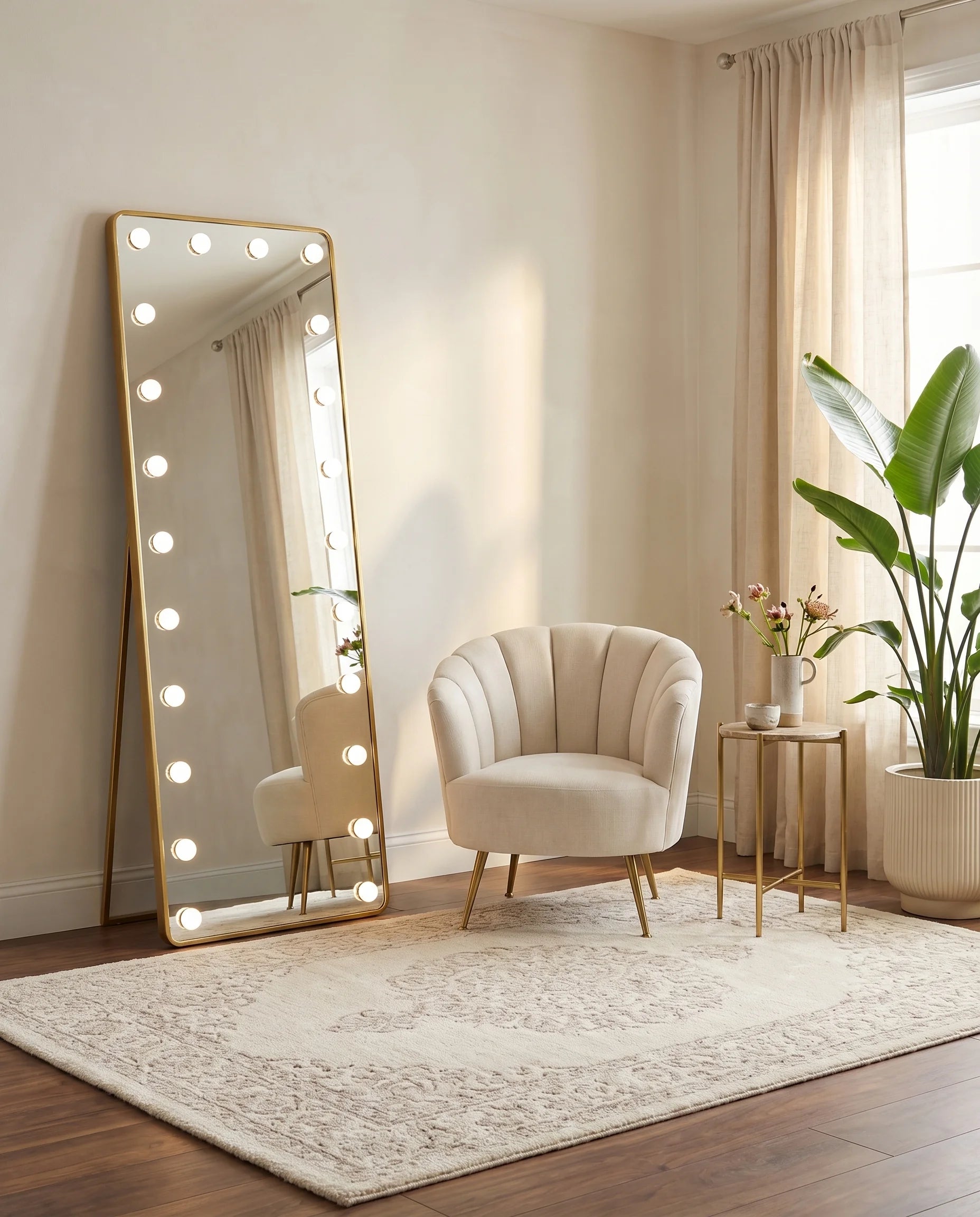 Angelina gold LED Hollywood vanity mirror on a Dubai dressing table