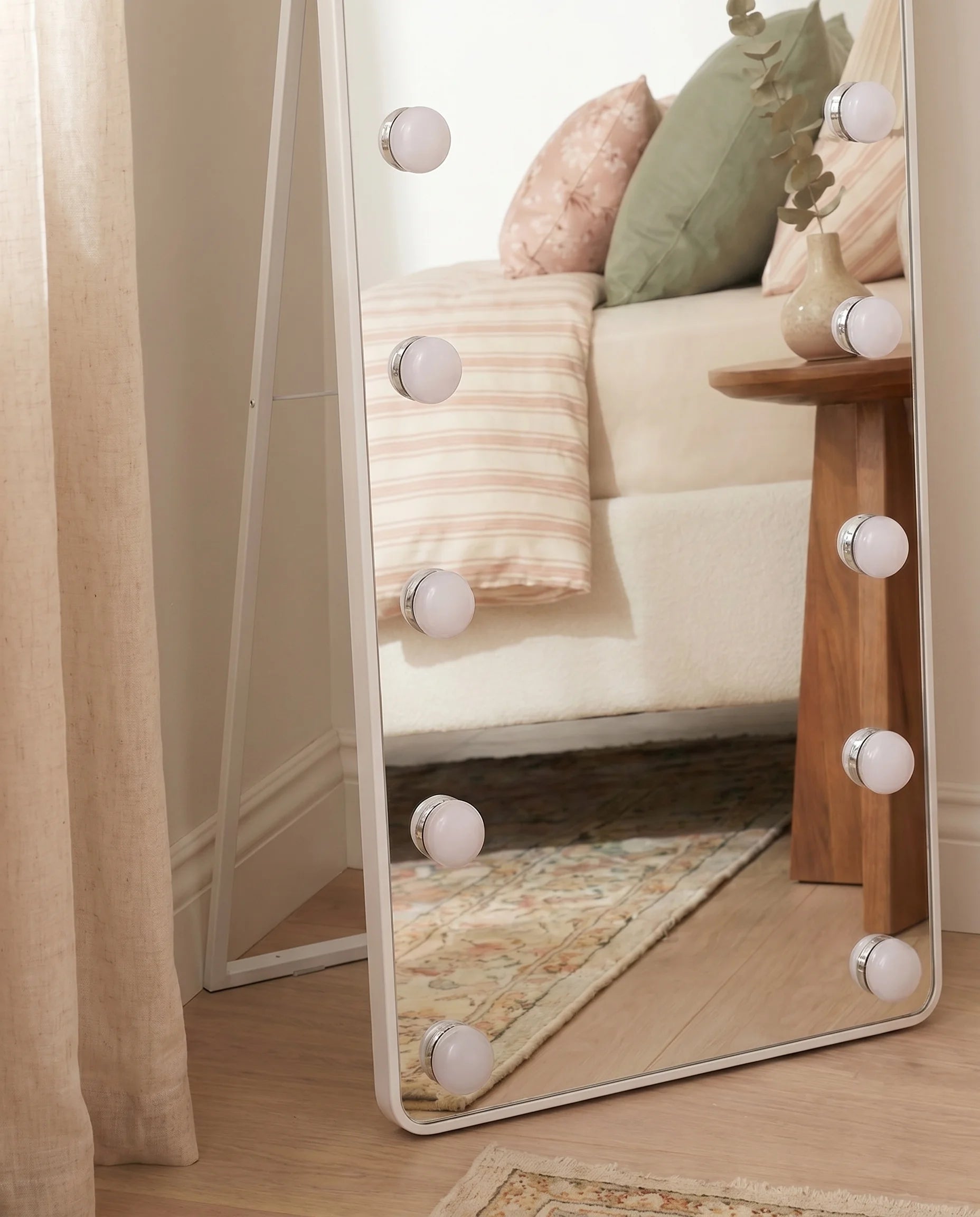 Angelina silver LED Hollywood vanity mirror on a Dubai dressing table
