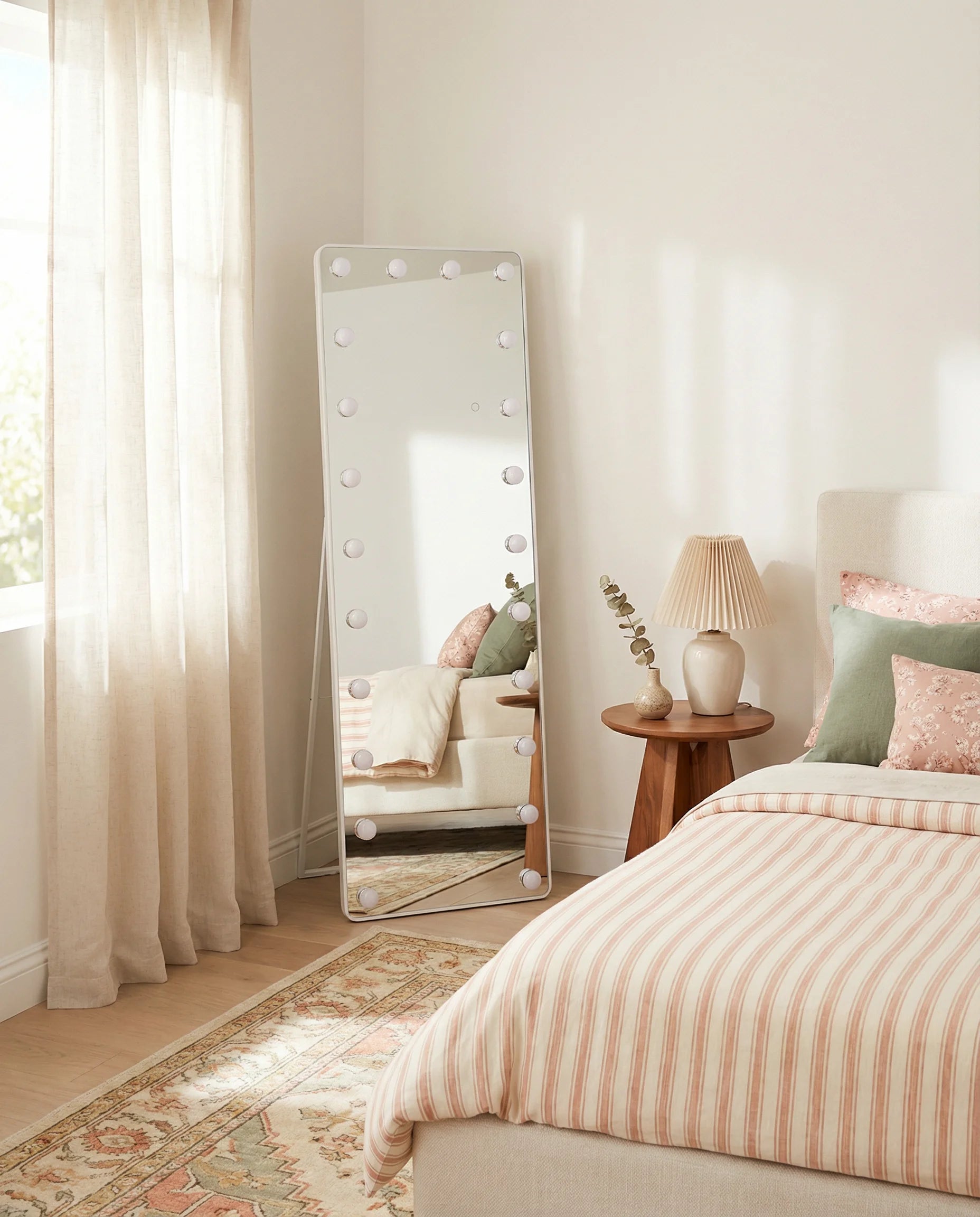Angelina silver LED Hollywood vanity mirror, full view