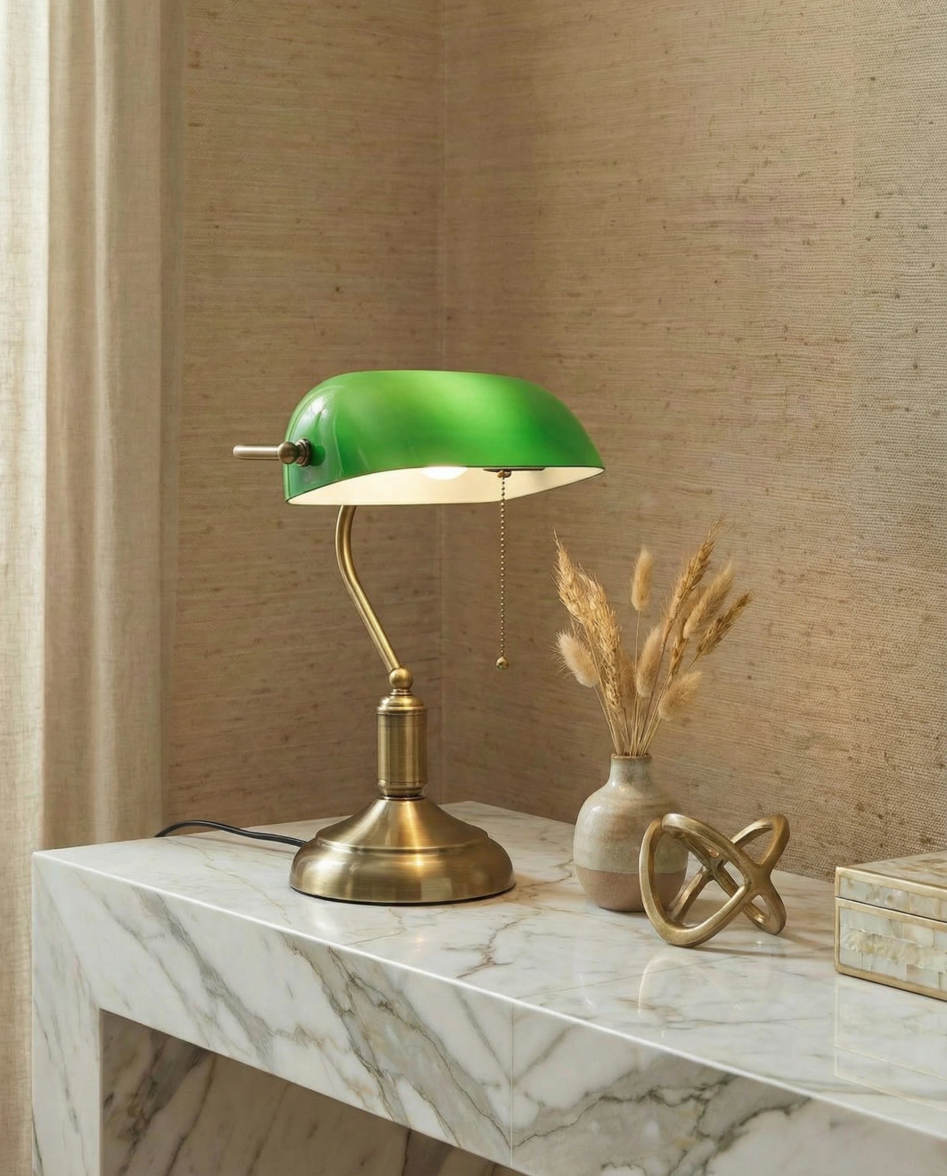 Antique Banker's Green Glass Table Lamp