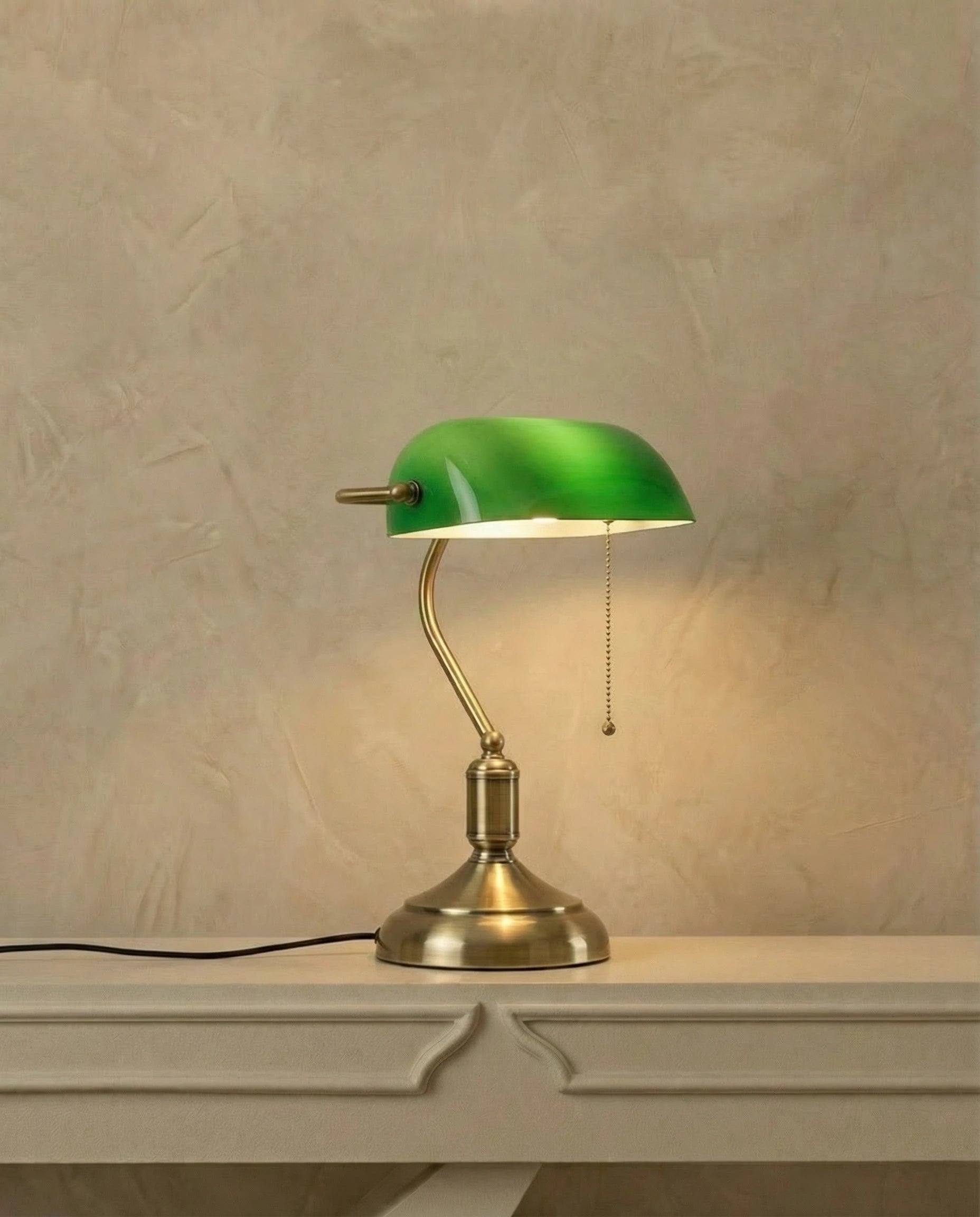 Antique Banker's Green Glass Table Lamp
