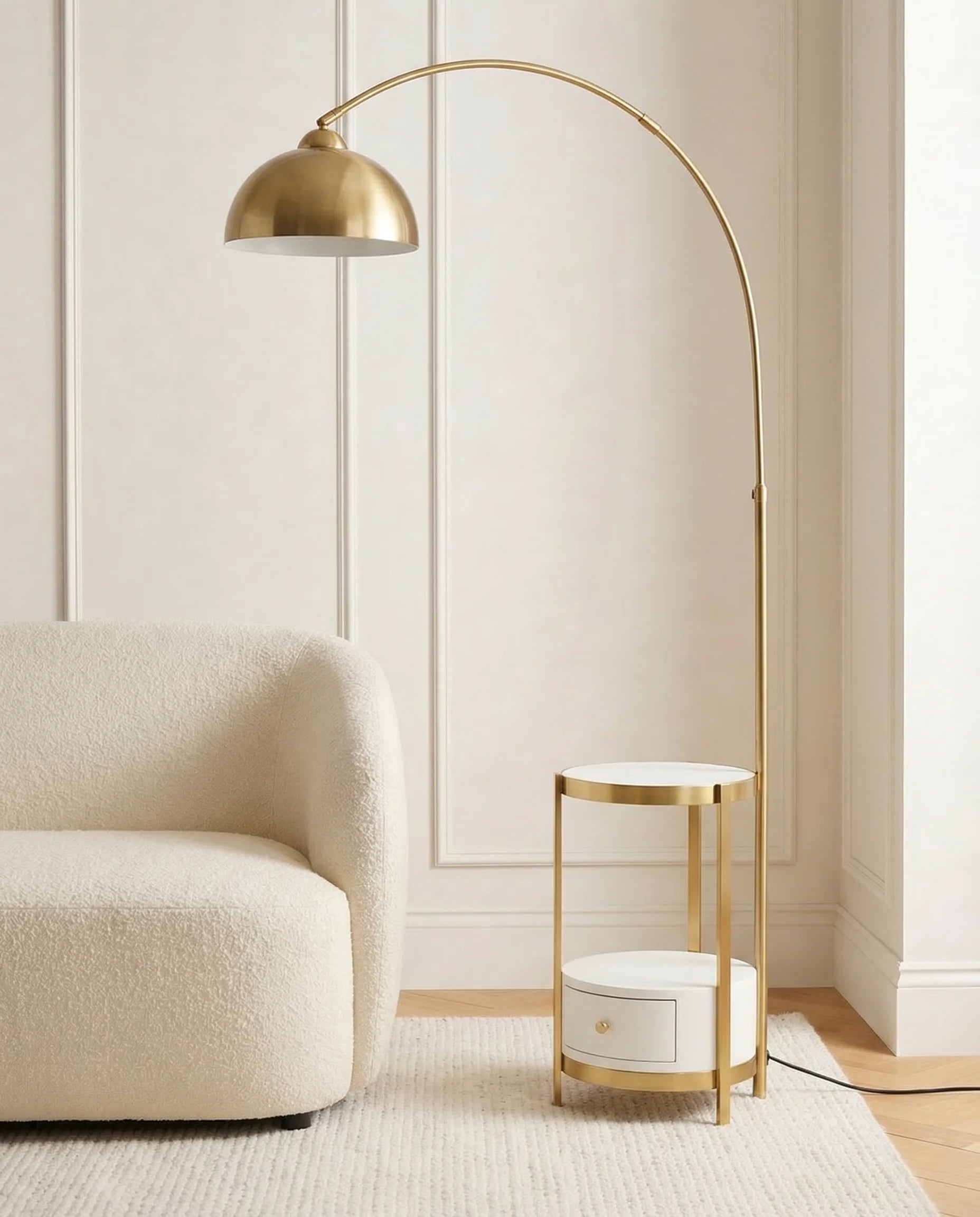 Anzar Gold Arc Floor Lamp with Side Table