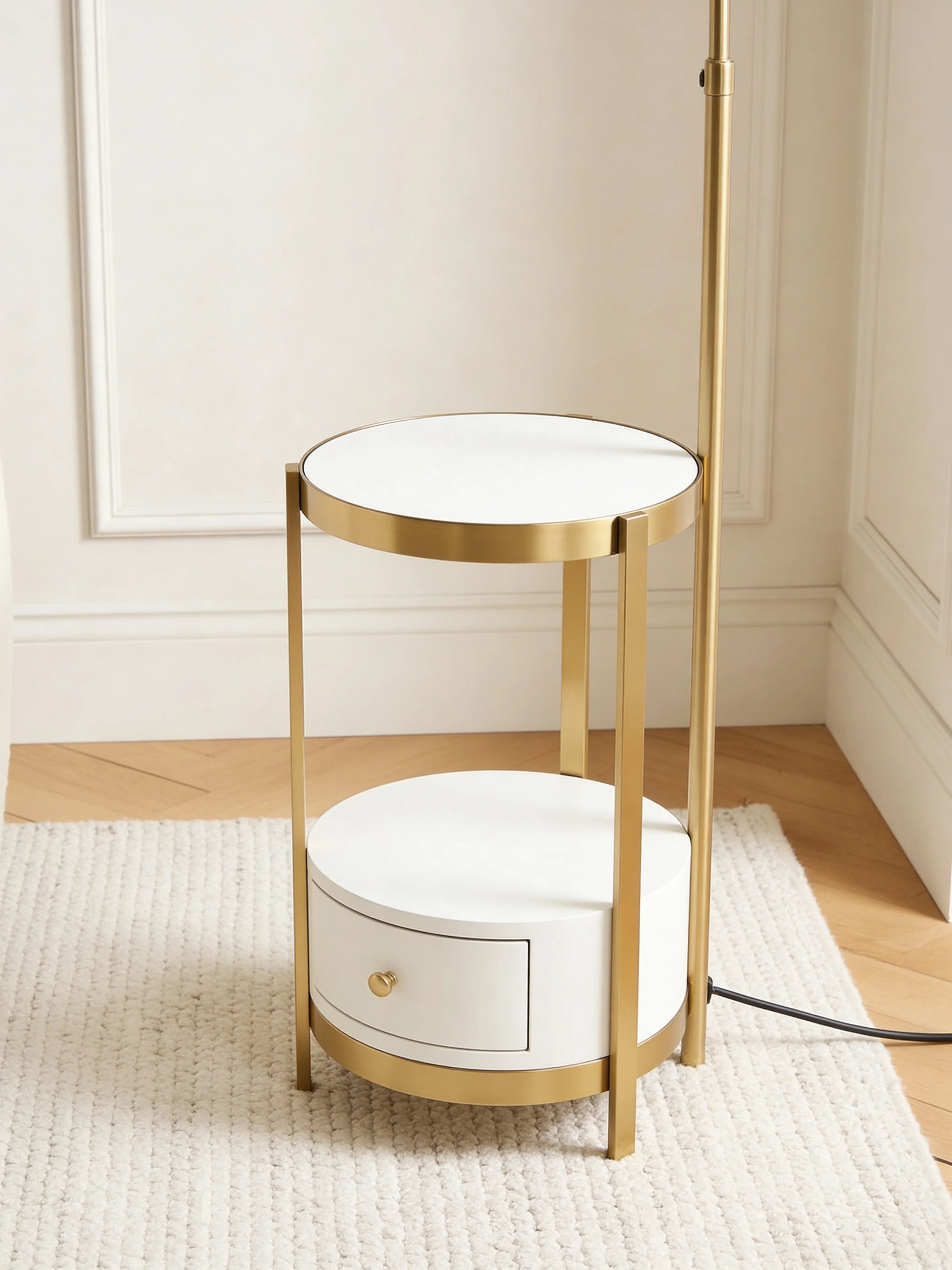 Anzar Gold Arc Floor Lamp with Side Table