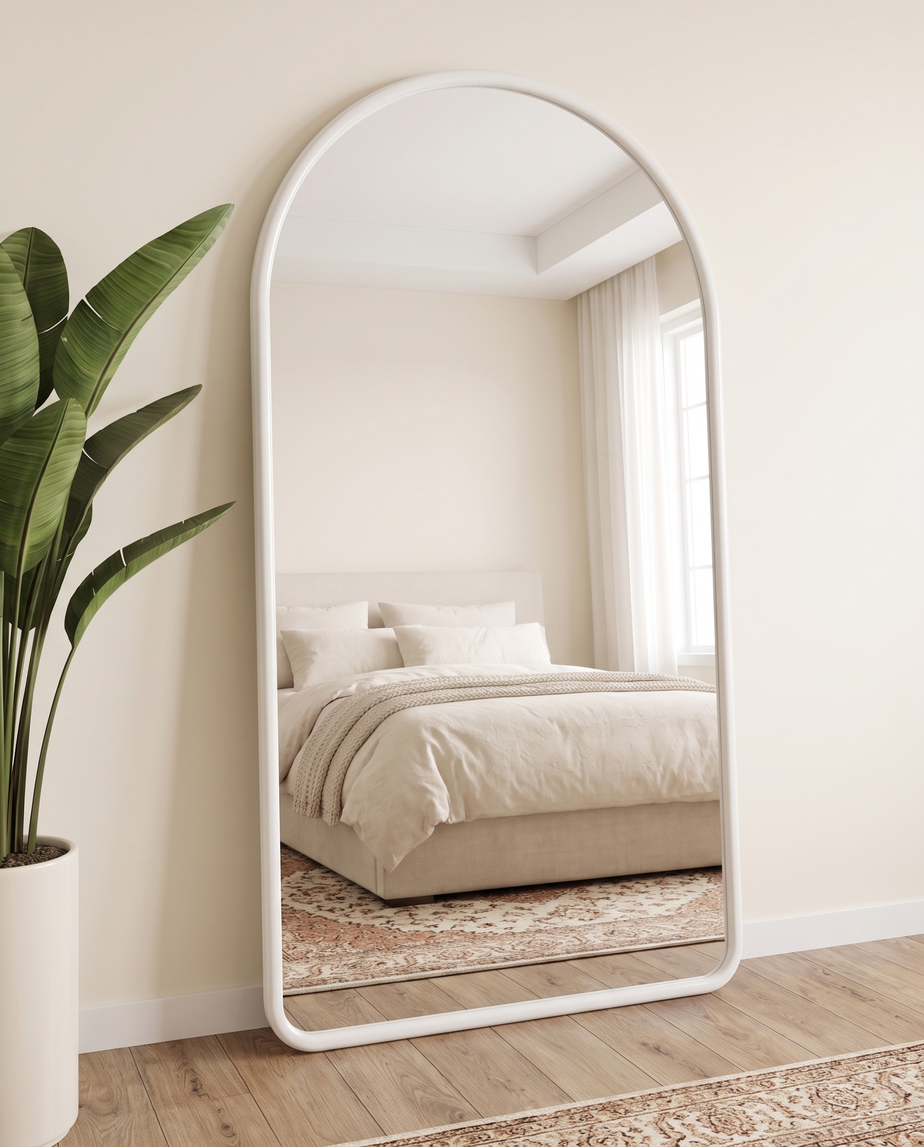 Marlowe off-white wood arch floor mirror