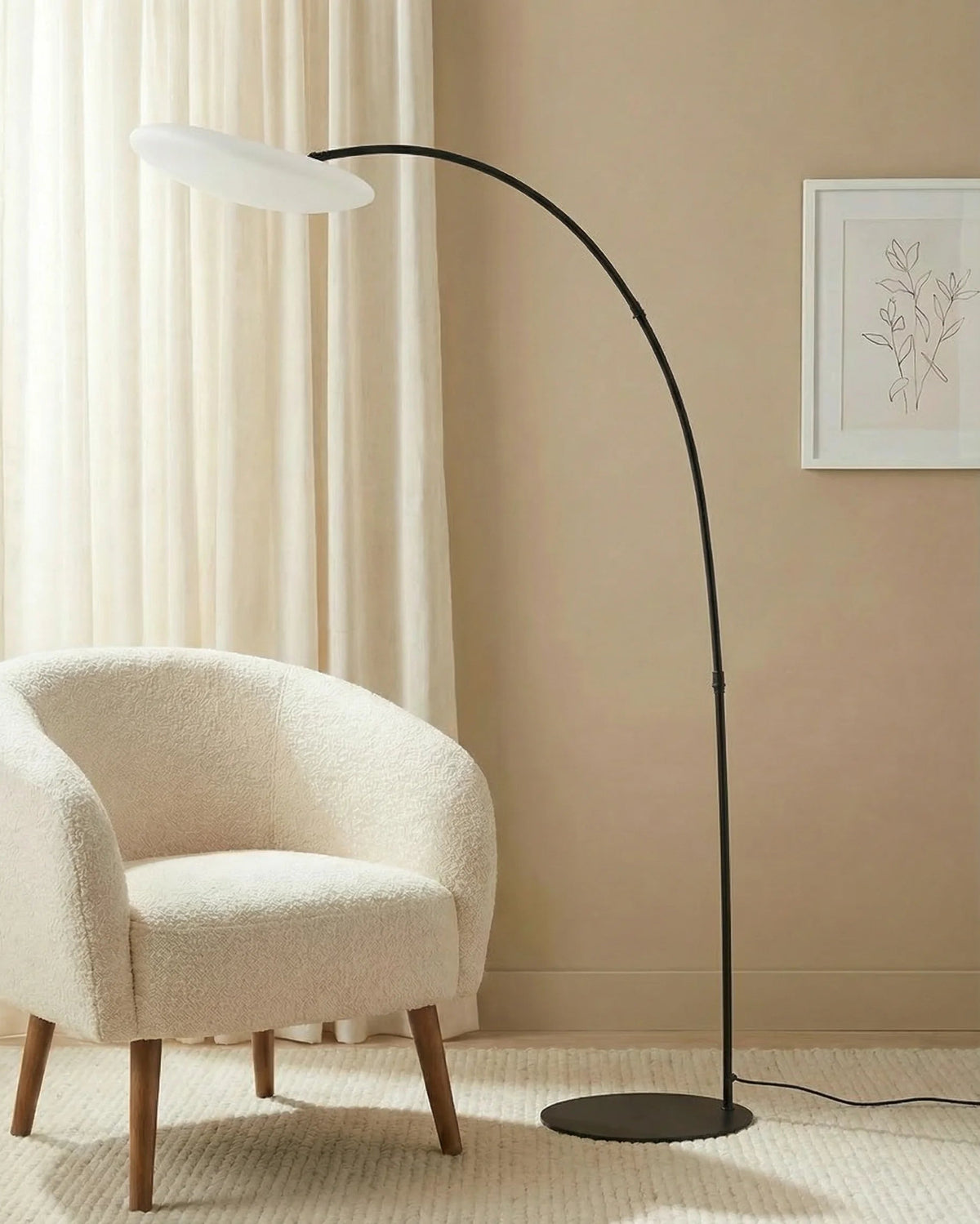 Black and white arc floor lamp
