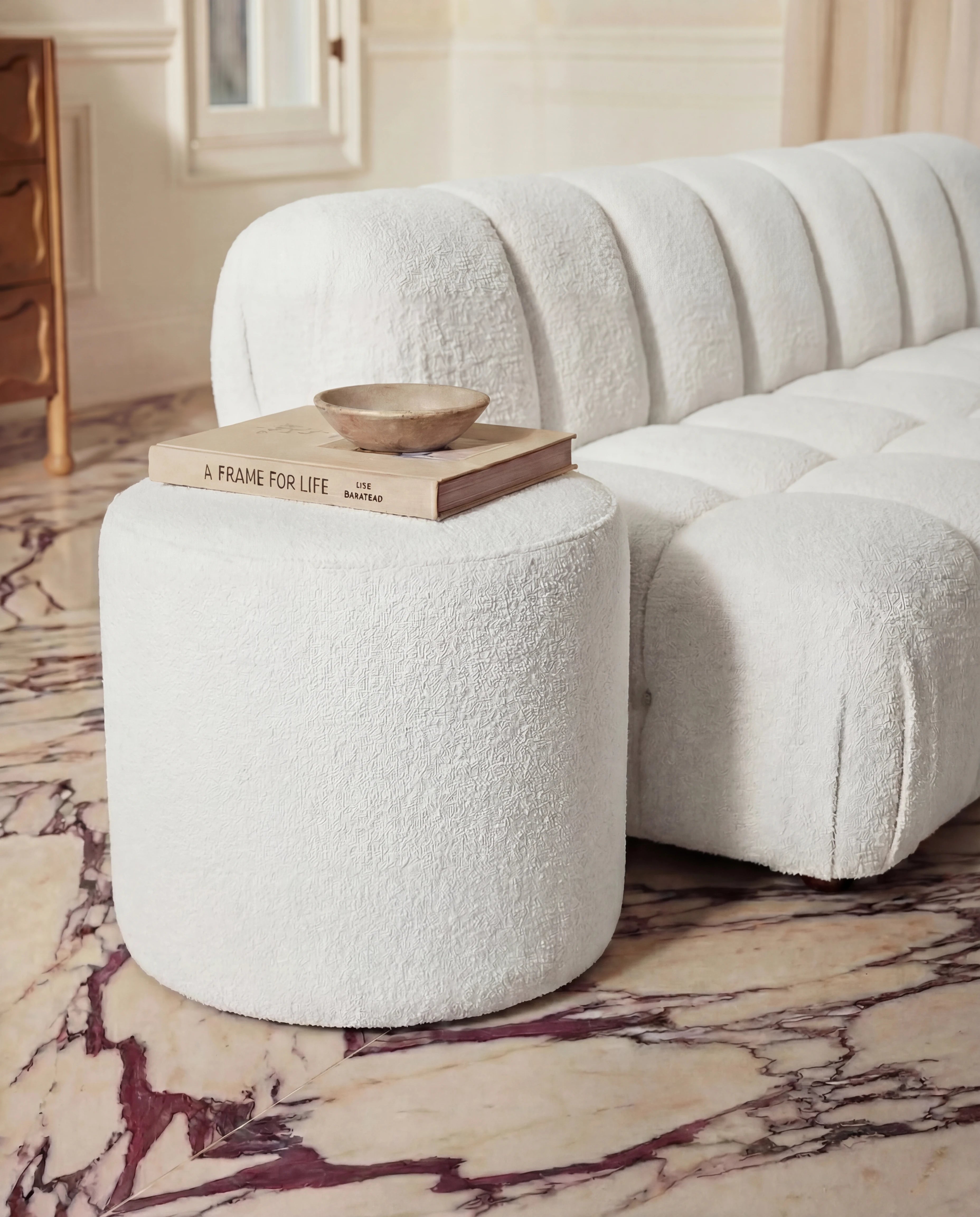 Arlo Round White Boho Pouf