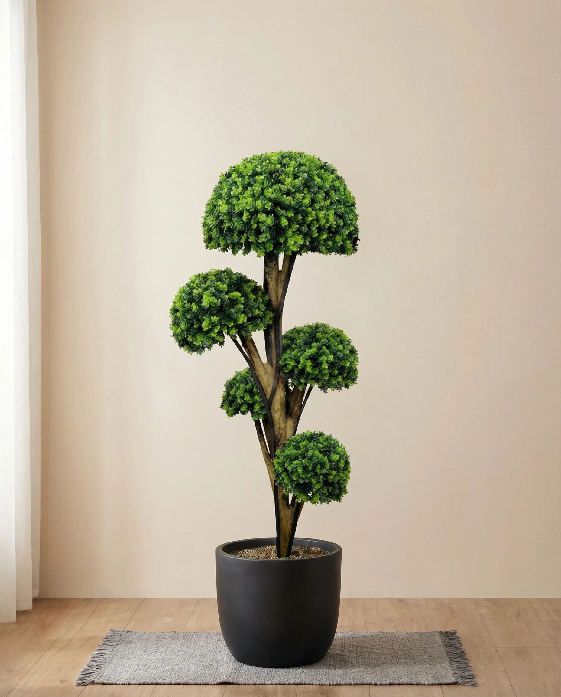 Artificial Boxwood Topiary Bonsai Tree  with Wide Leaves
