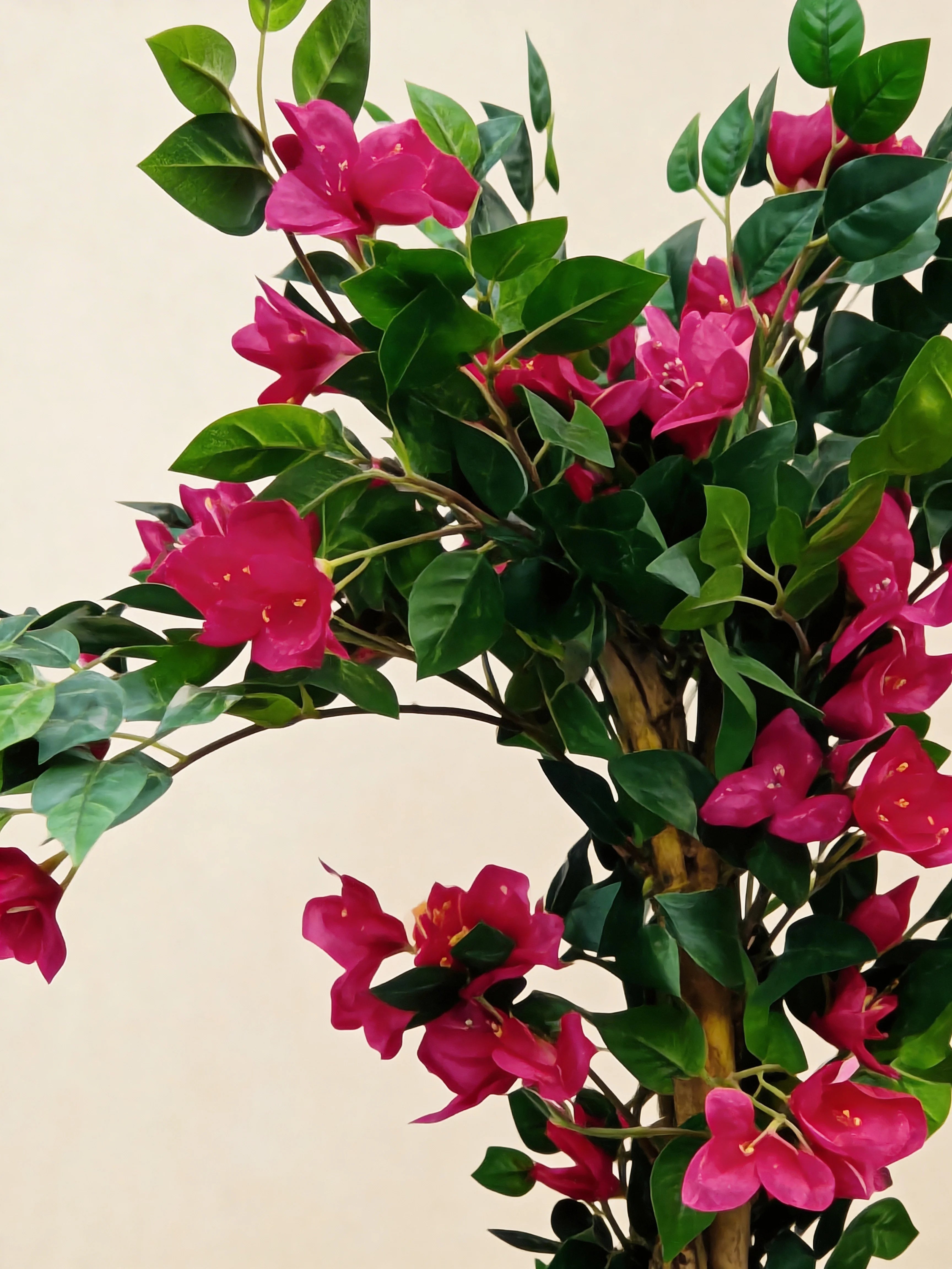 Twisted artificial bougainvillea tree, close-up detail
