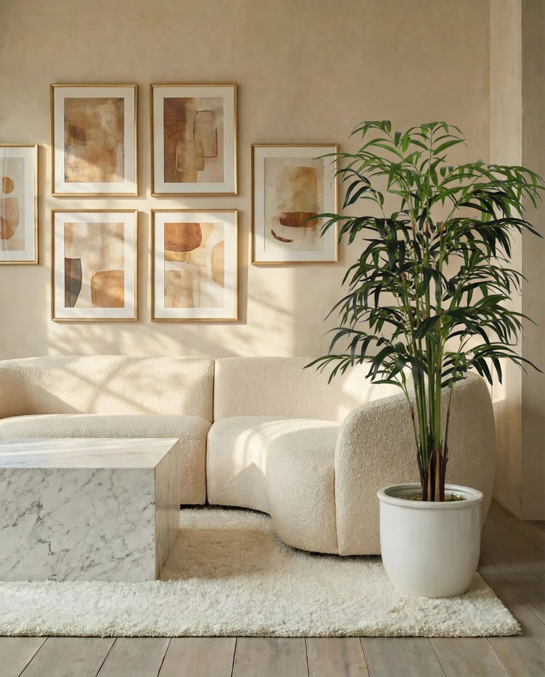 Artificial weeping bamboo plant with green stems, full view