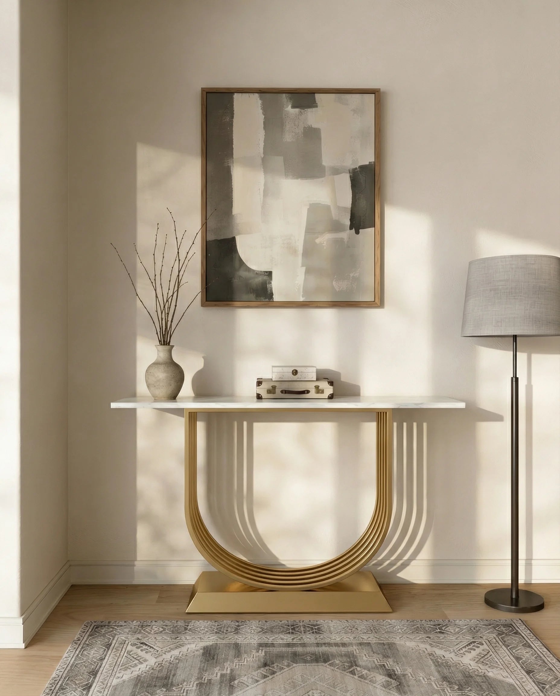 Aurelle White Marble & Gold Console Table