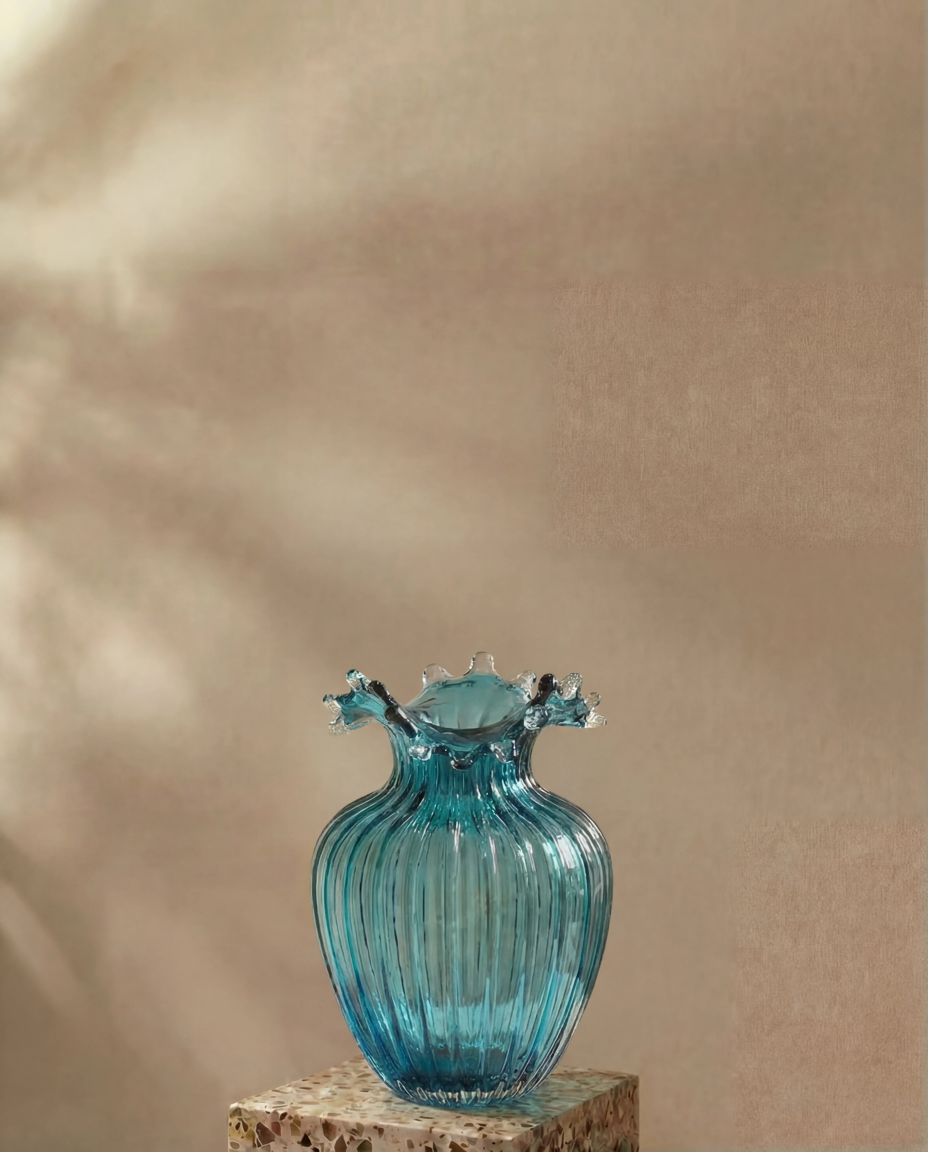 Azure Wavy Transparent Glass Vase